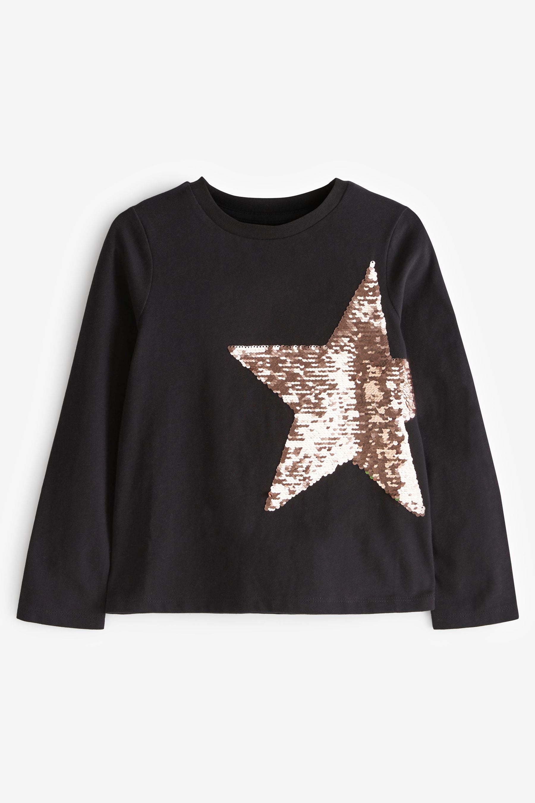 Black/Gold Star Nxt Long Sleeve Sequin T-Shirt (3-16yrs)