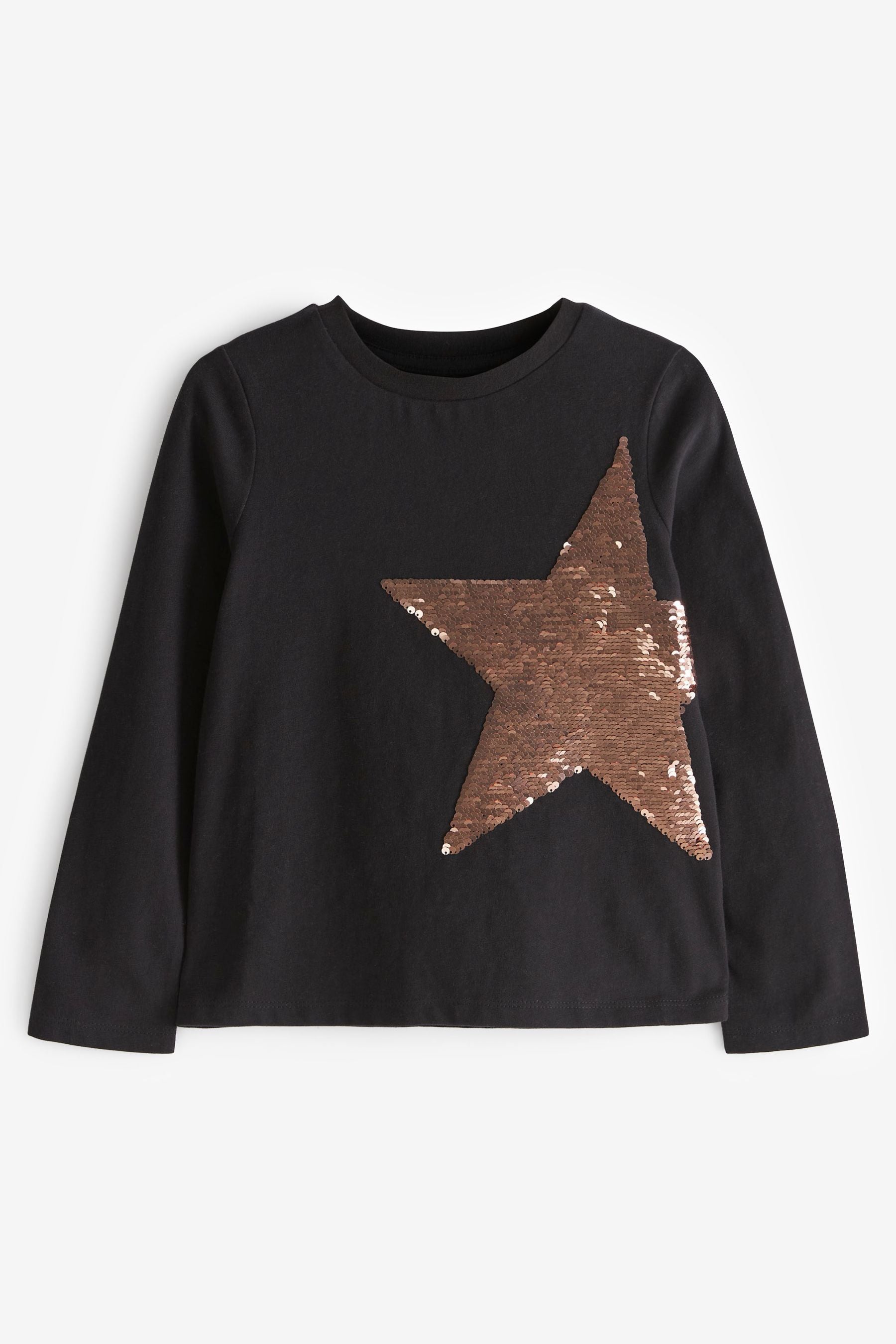 Black/Gold Star Nxt Long Sleeve Sequin T-Shirt (3-16yrs)