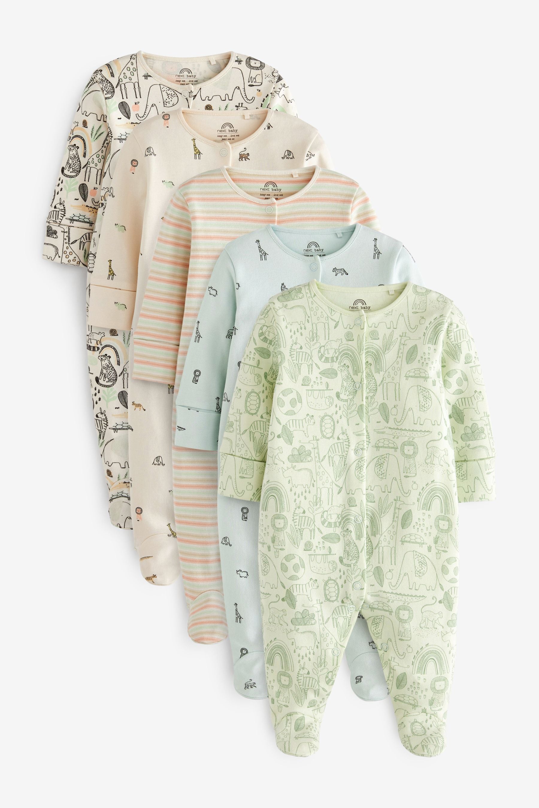 Dinosaur Print 5 Pack Baby Sleepsuits (0-2yrs)