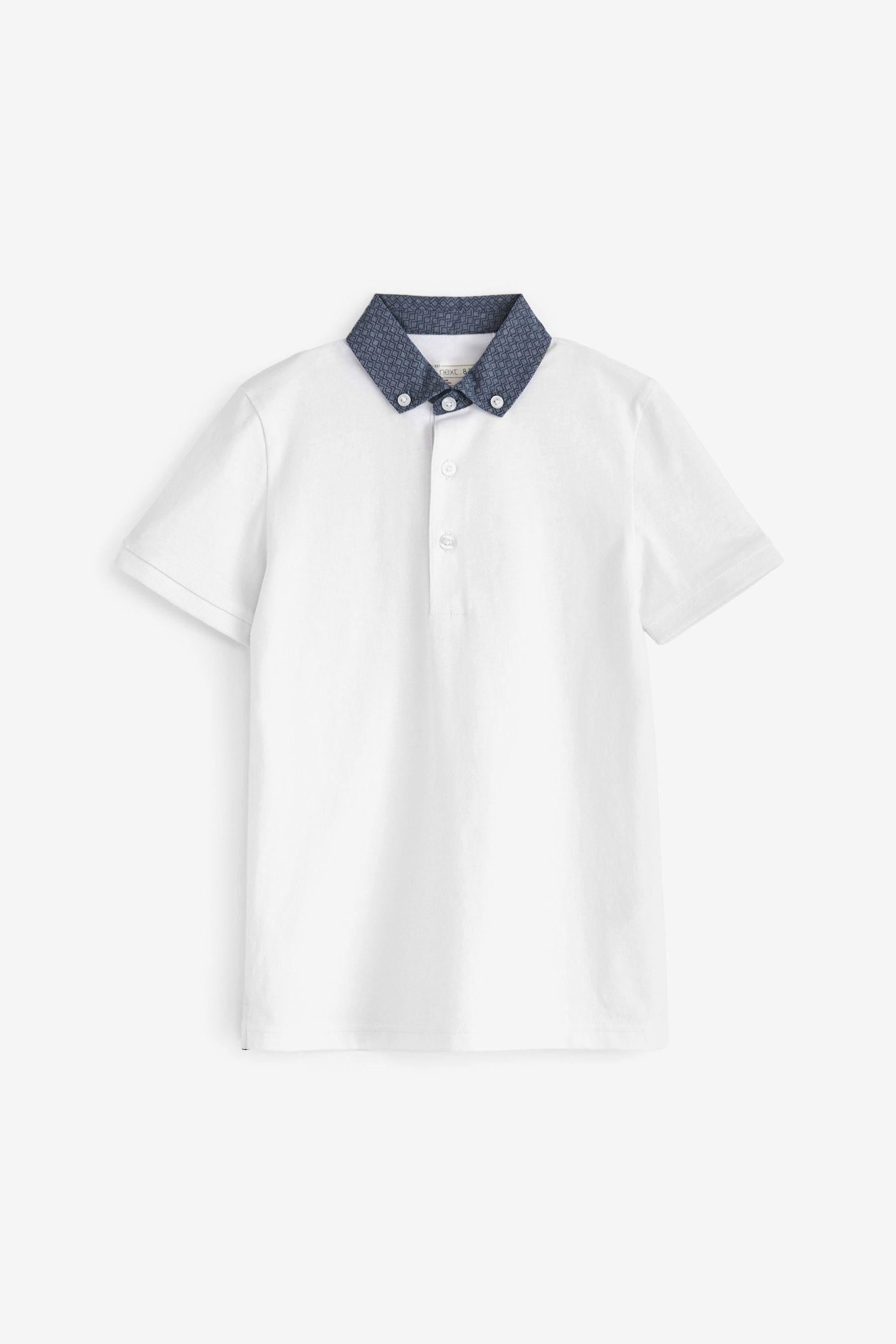 White Navy Collar Short Sleeve Polo Shirt (3-16yrs)