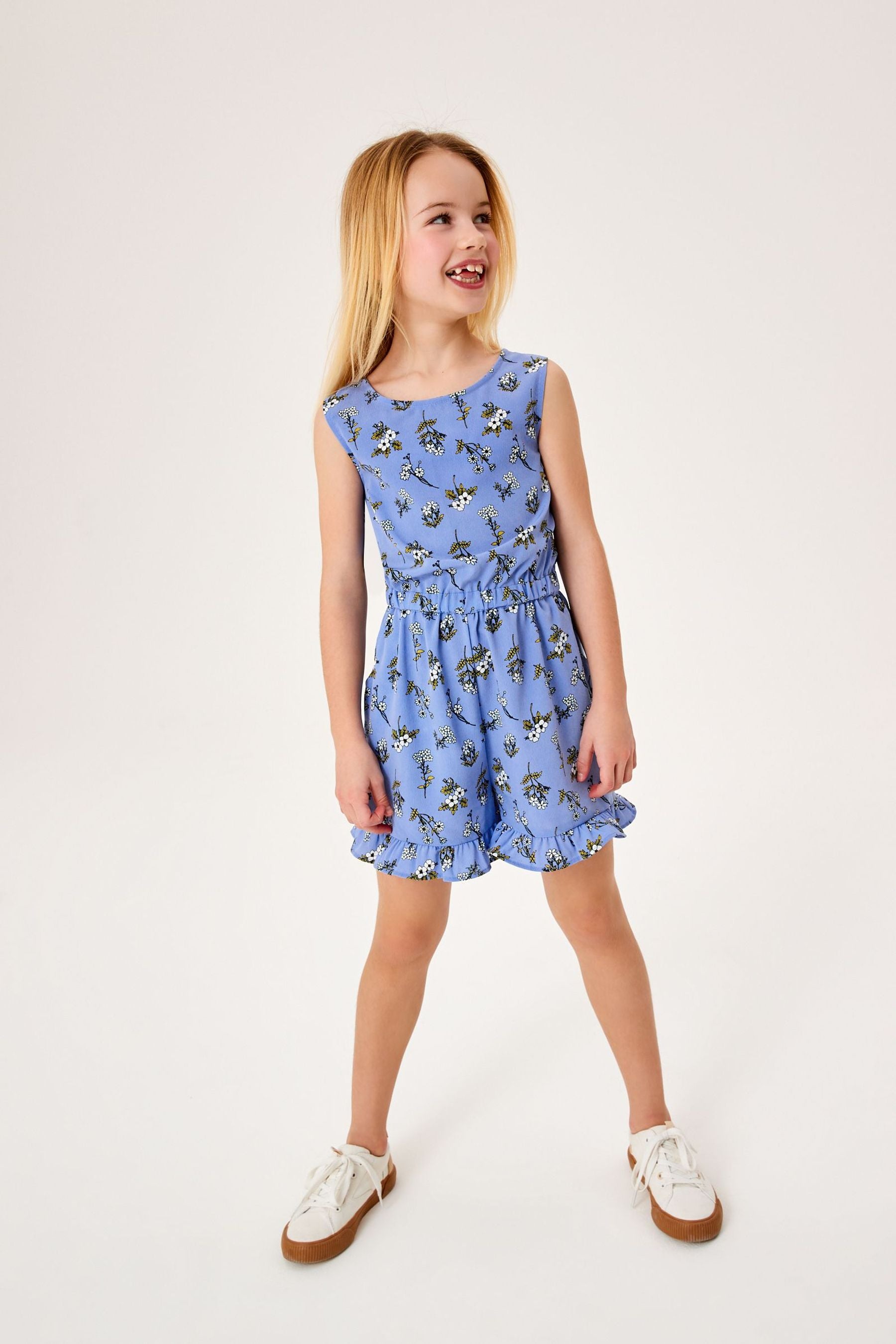 Blue Floral Printed Playsuit (3-16yrs)