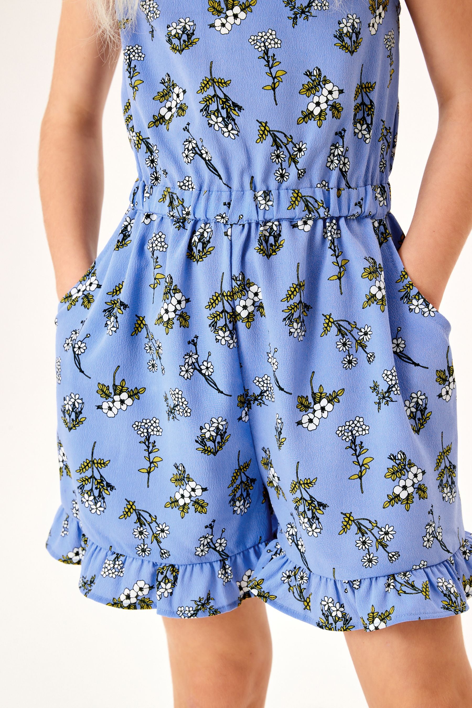 Blue Floral Printed Playsuit (3-16yrs)