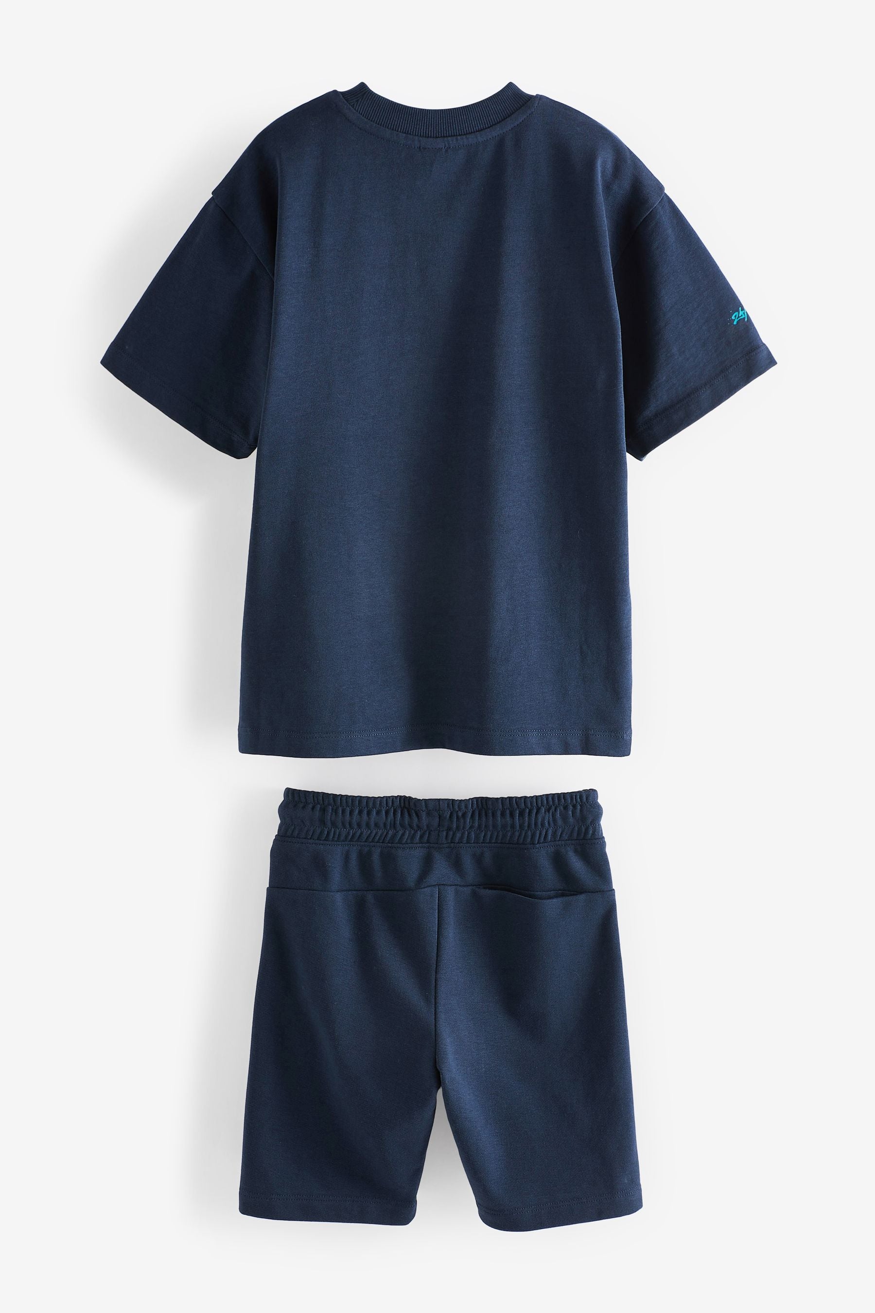 Navy Blue Zip Pocket T-Shirt And Shorts Set (3-16yrs)