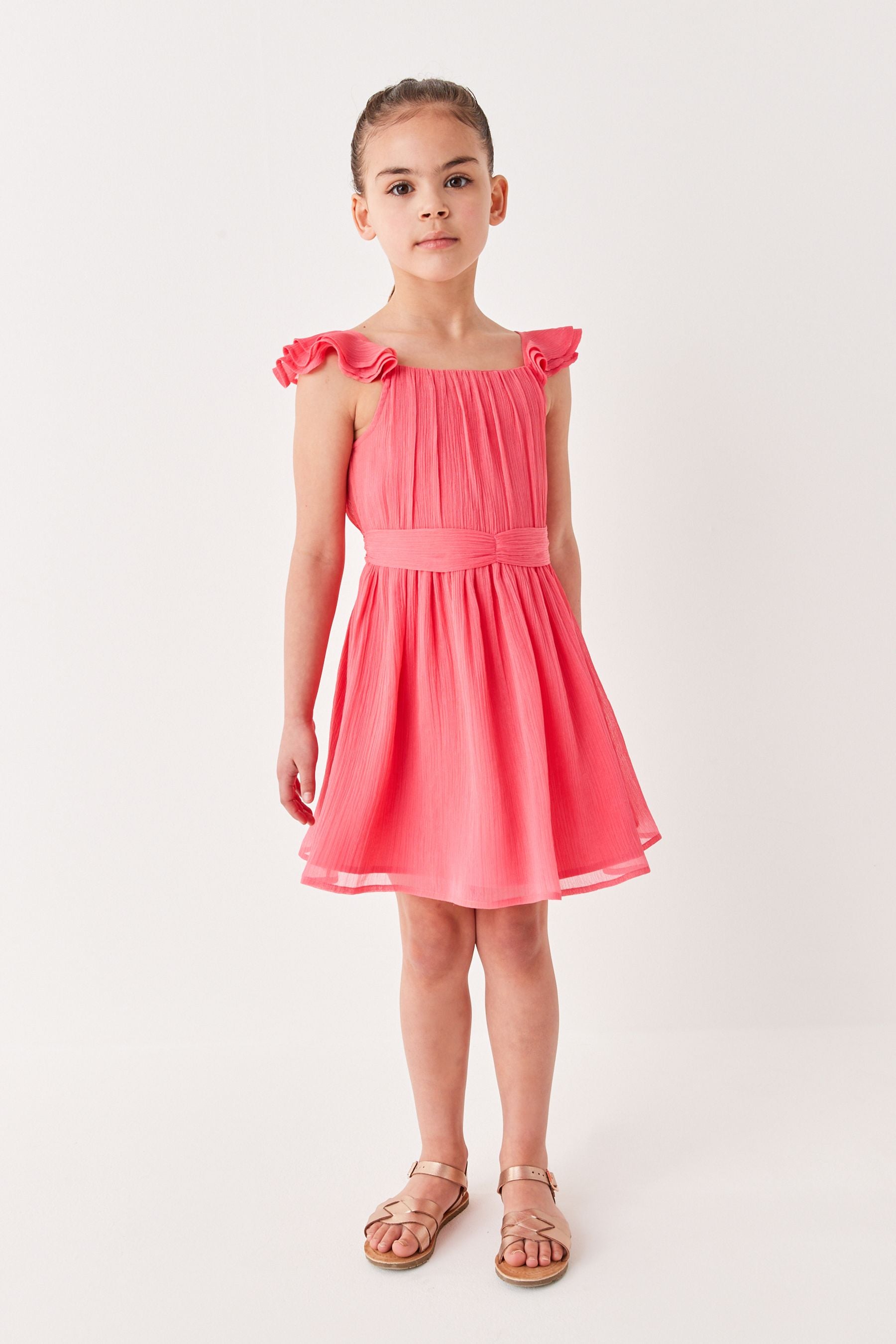 Coral Pink Chiffon Party Dress (3-16yrs)