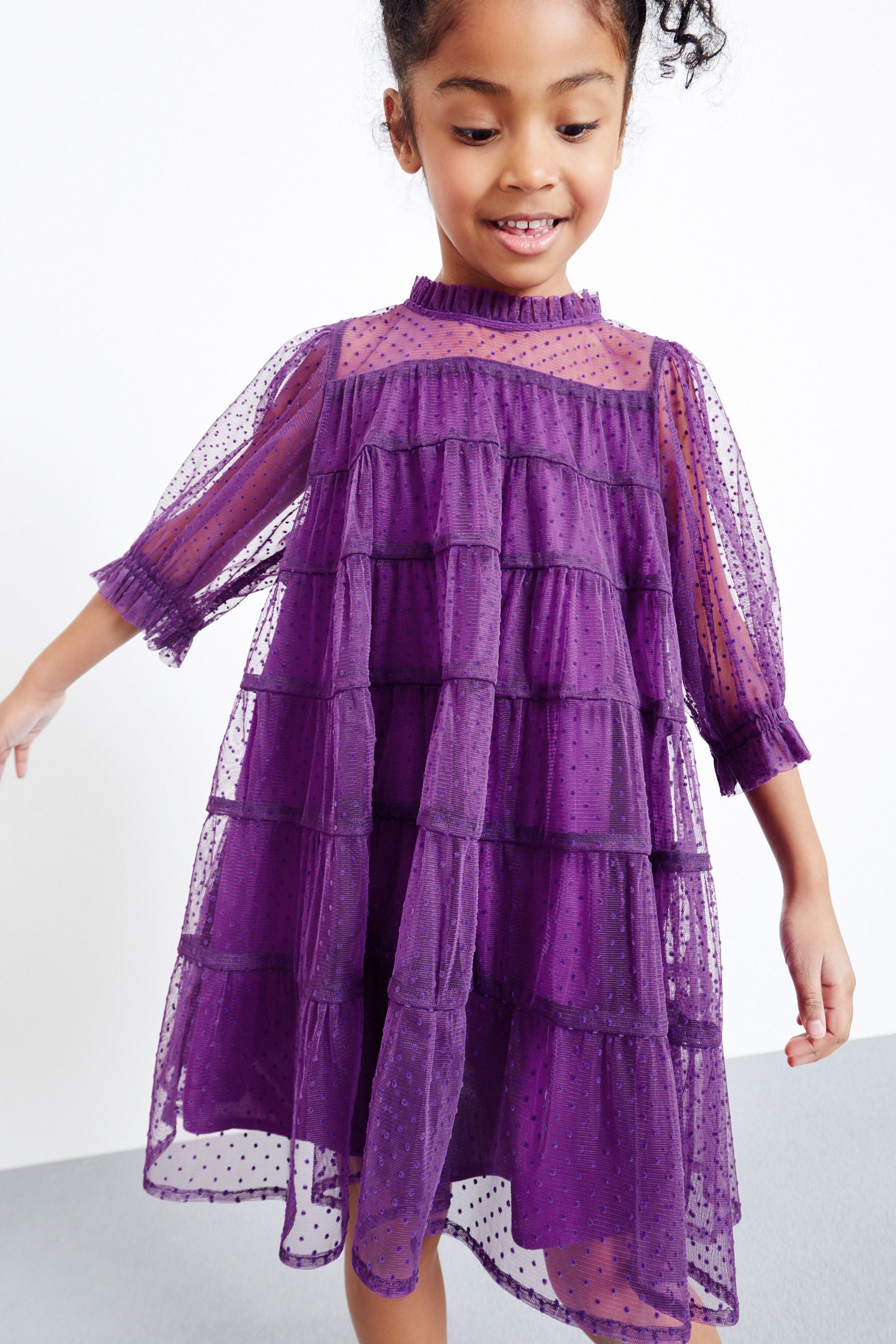 Purple Tiered Mesh Dress (3-16yrs)