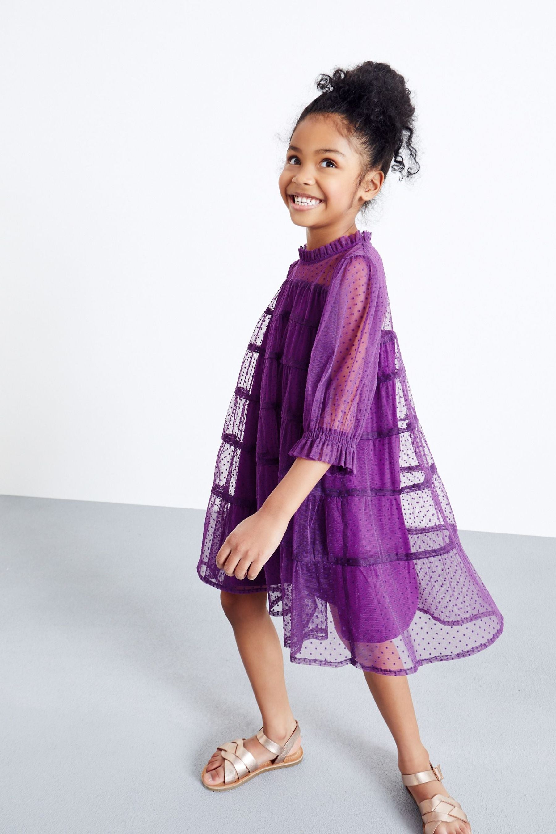 Purple Tiered Mesh Dress (3-16yrs)