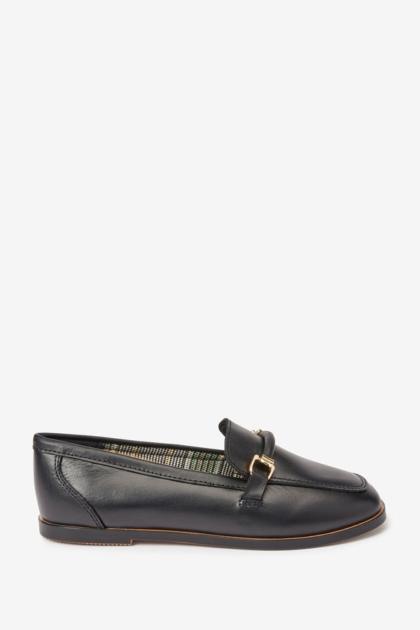 Black Leather Chain Loafers