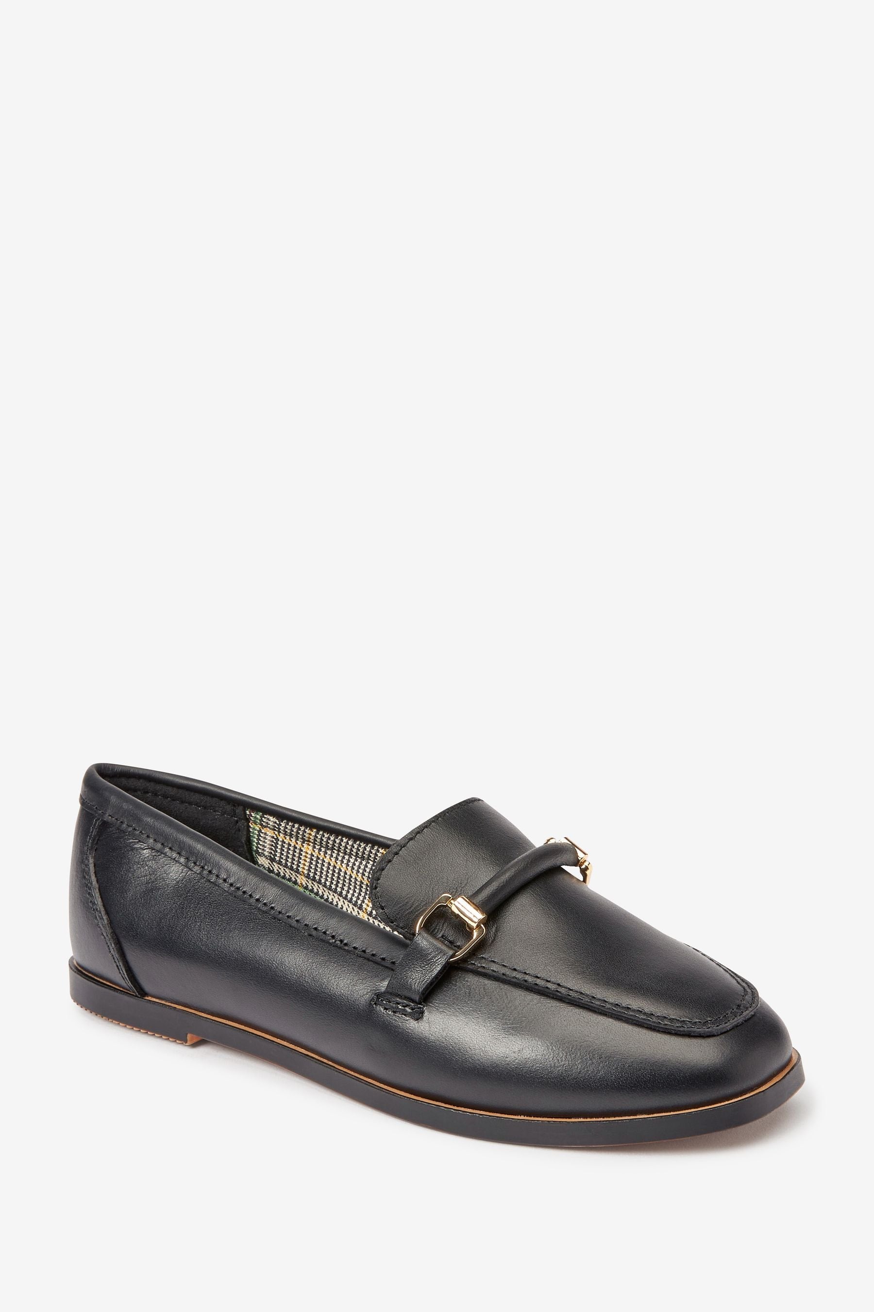 Black Leather Chain Loafers