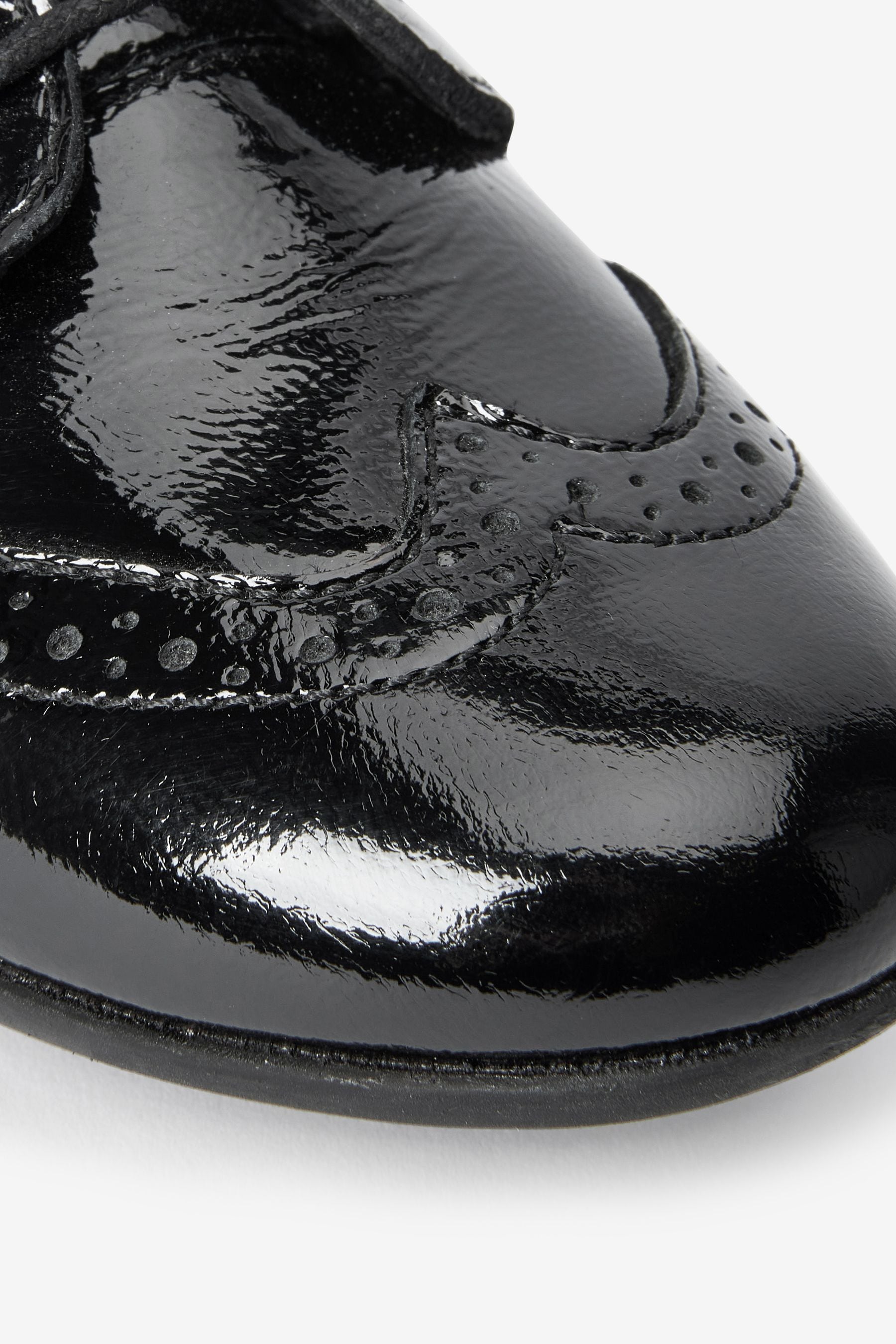 Black Patent School Leather Lace-Up Brogues