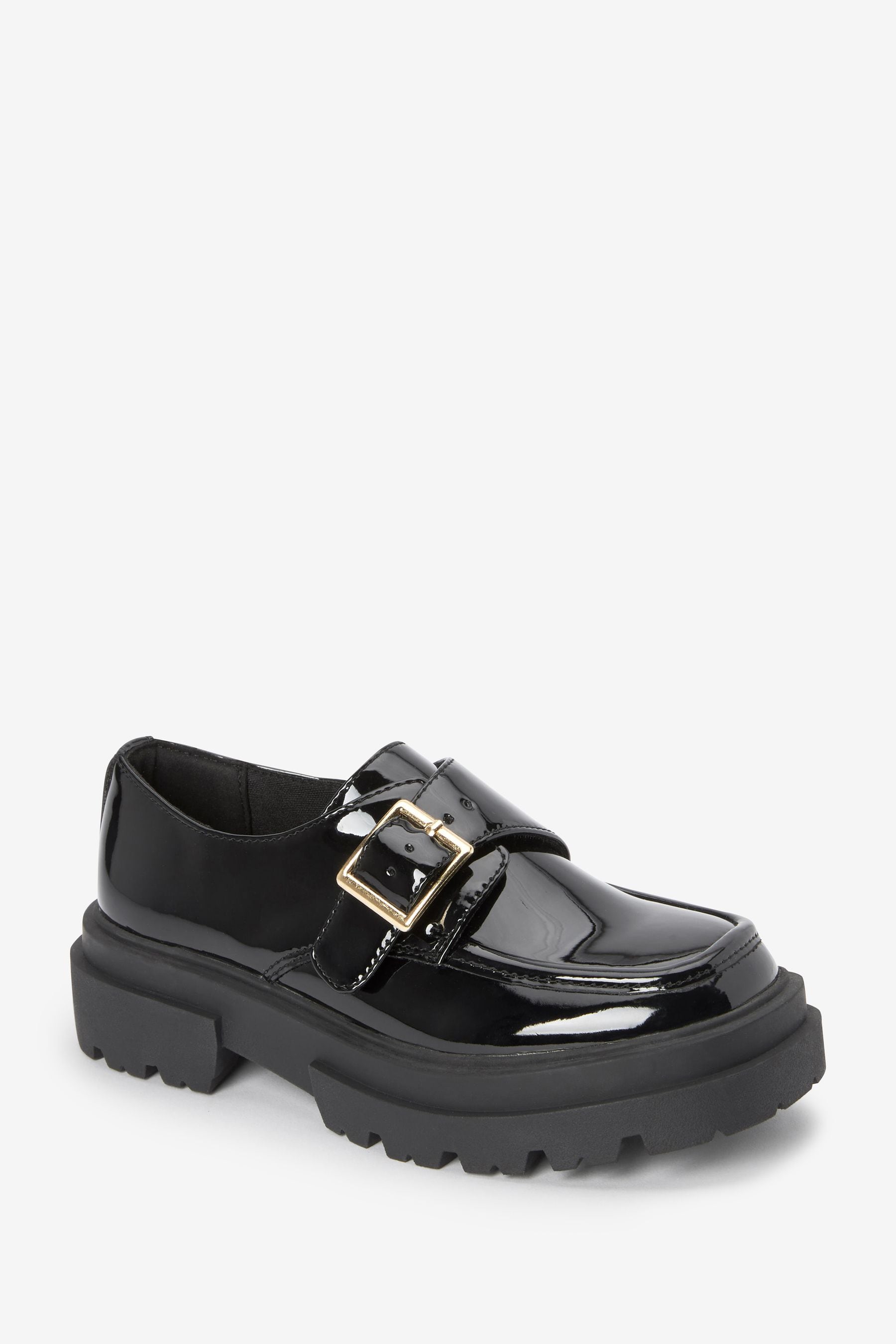 Black Chunky Monk Strap Shoes