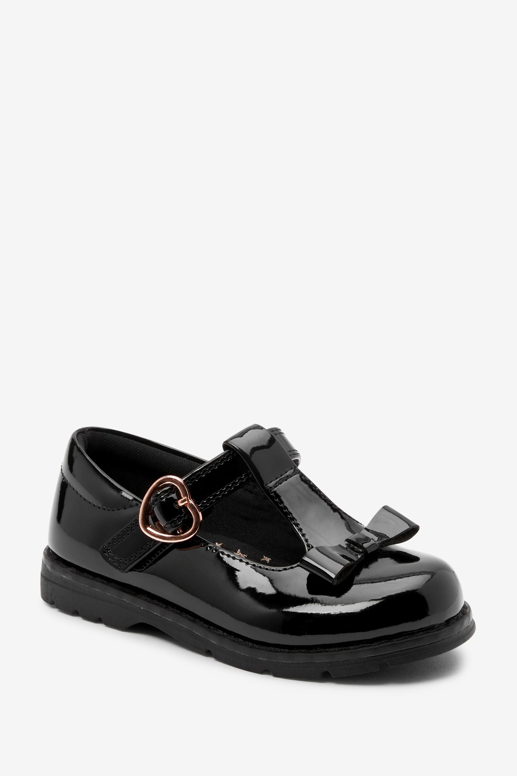 Black Patent Patent Bow T-Bar Shoes