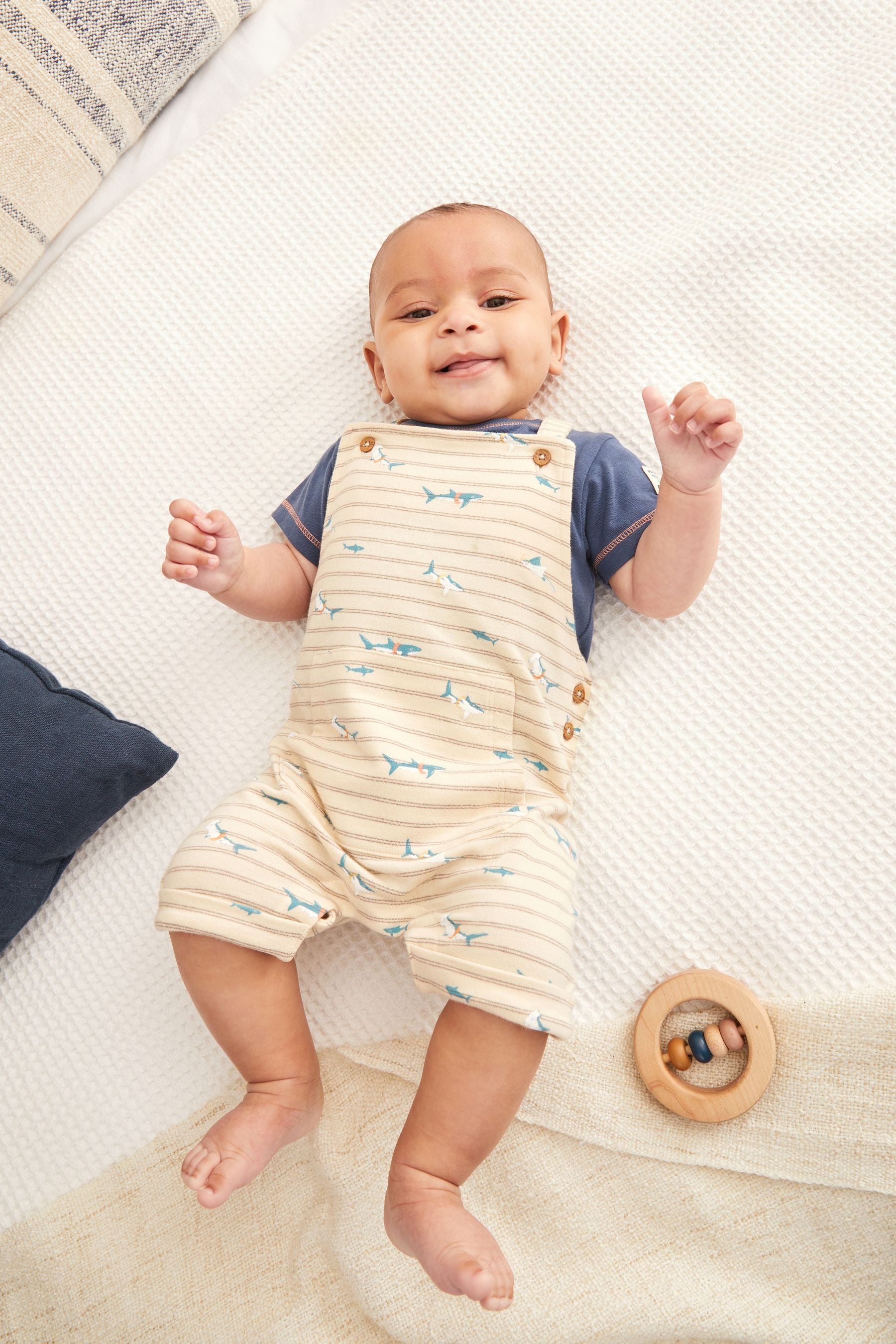 Navy Blue FatFace Baby Crew Shark Jersey Dungaree Set