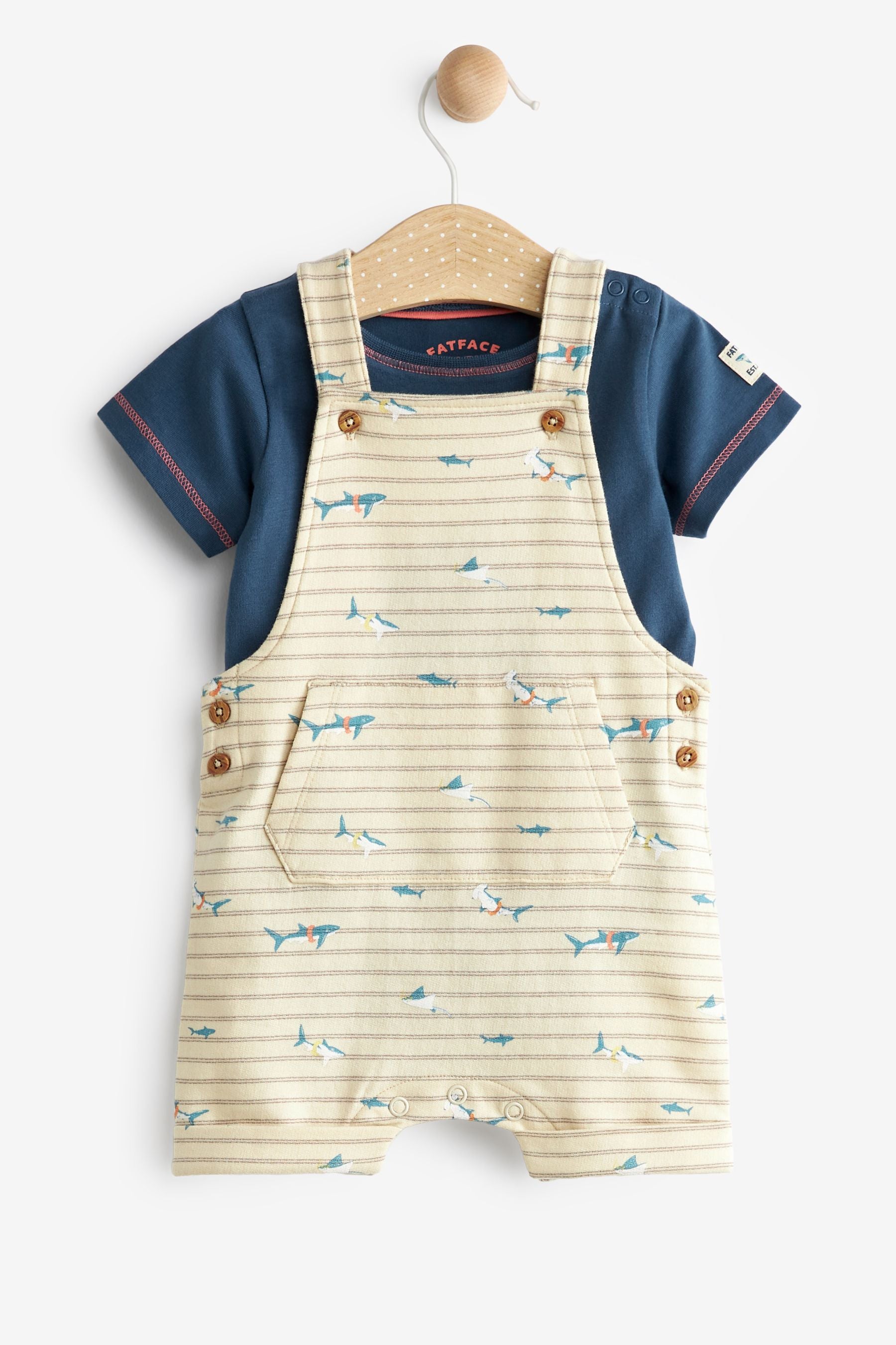 Navy Blue FatFace Baby Crew Shark Jersey Dungaree Set