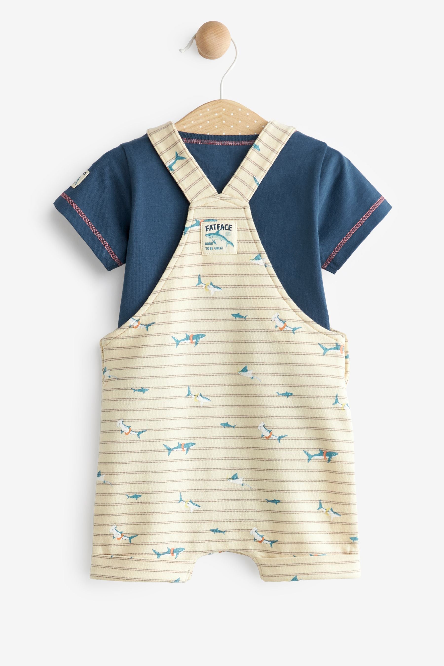 Navy Blue FatFace Baby Crew Shark Jersey Dungaree Set