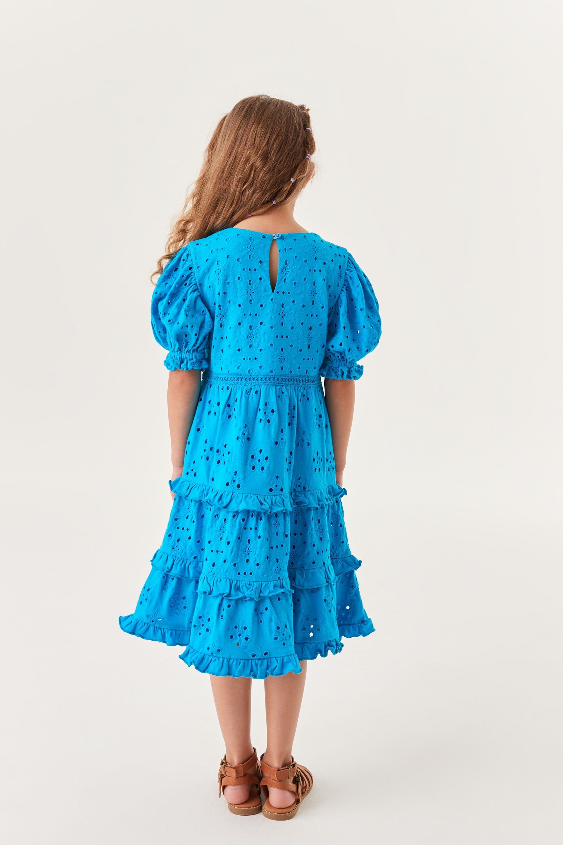 Blue Frill Broderie Detail Dress (3-16yrs)