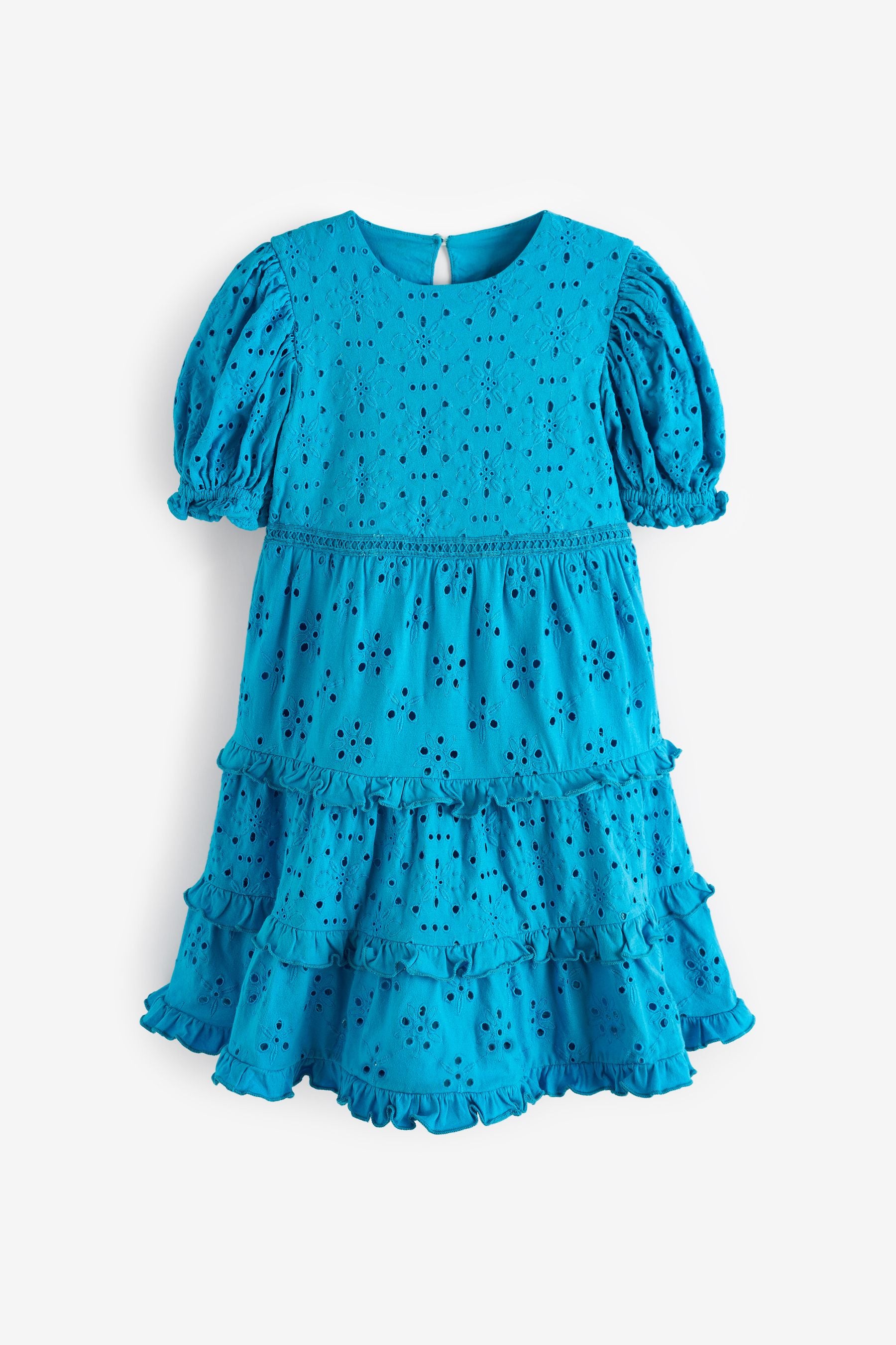 Blue Frill Broderie Detail Dress (3-16yrs)