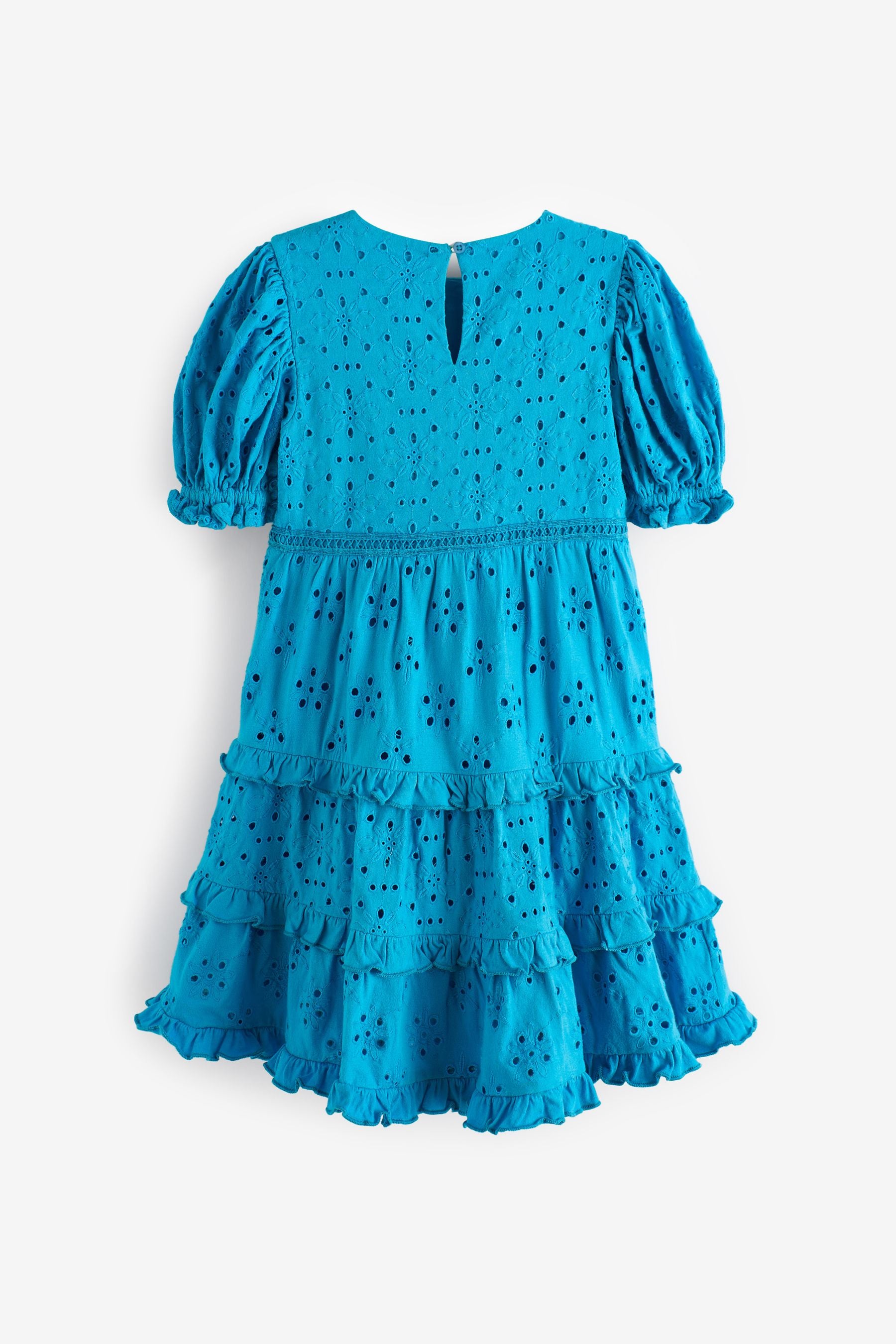 Blue Frill Broderie Detail Dress (3-16yrs)