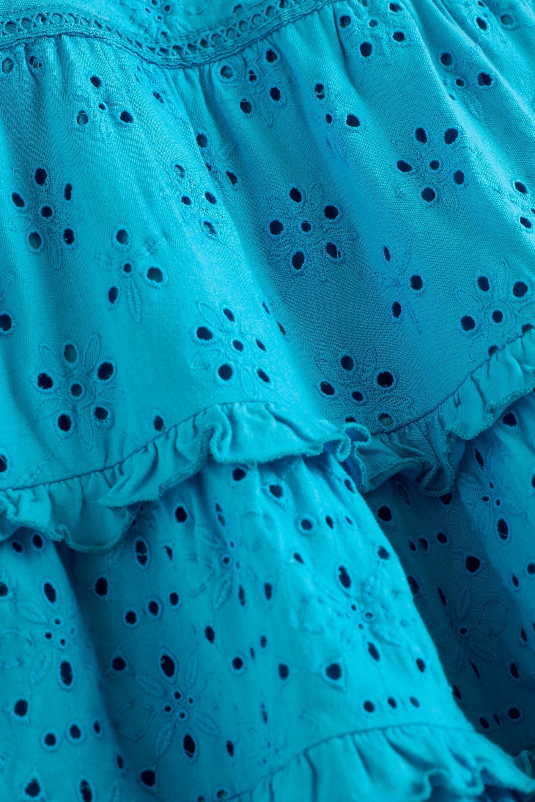 Blue Frill Broderie Detail Dress (3-16yrs)