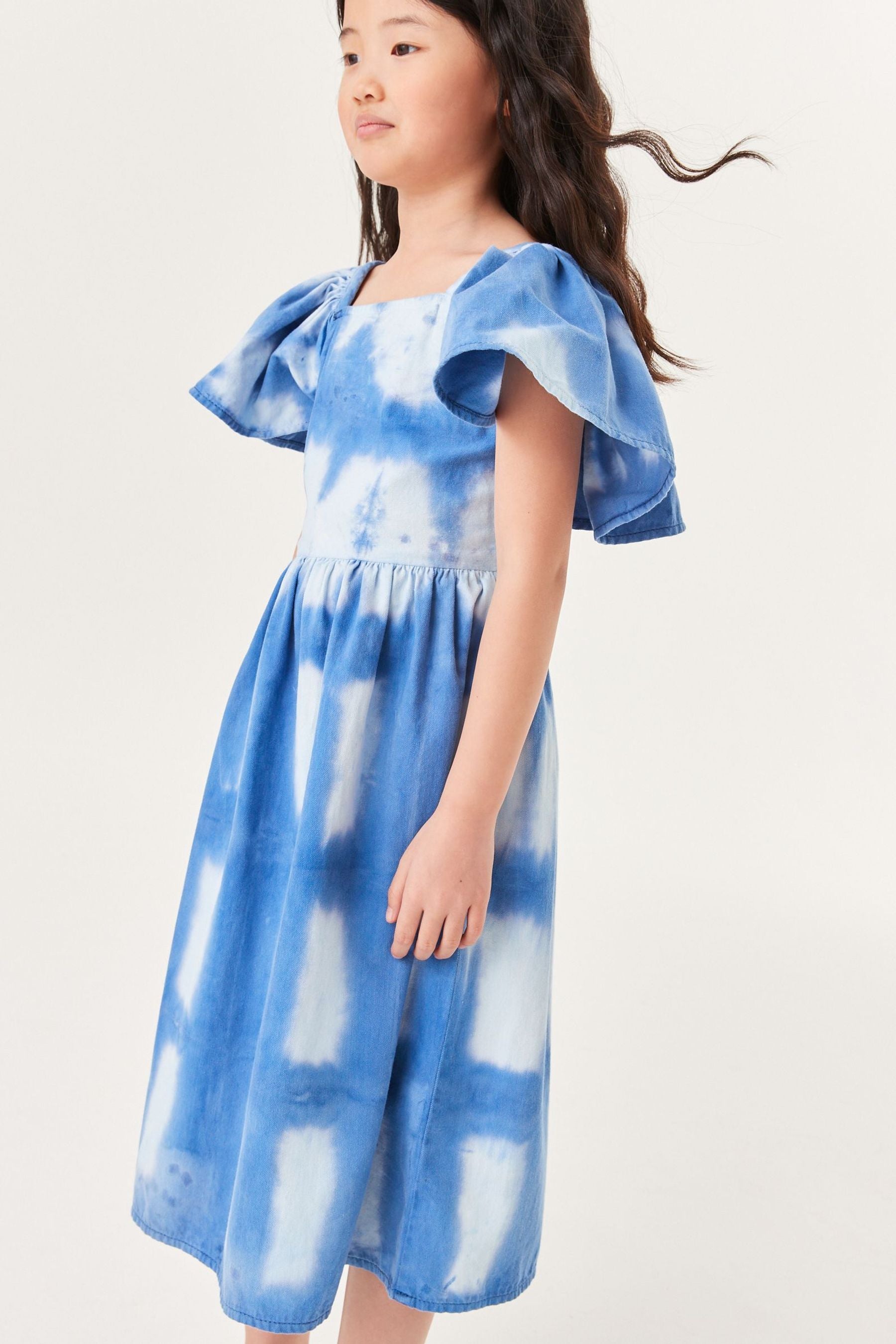 Teal Blue Frill Shoulder Dress (3-16yrs)