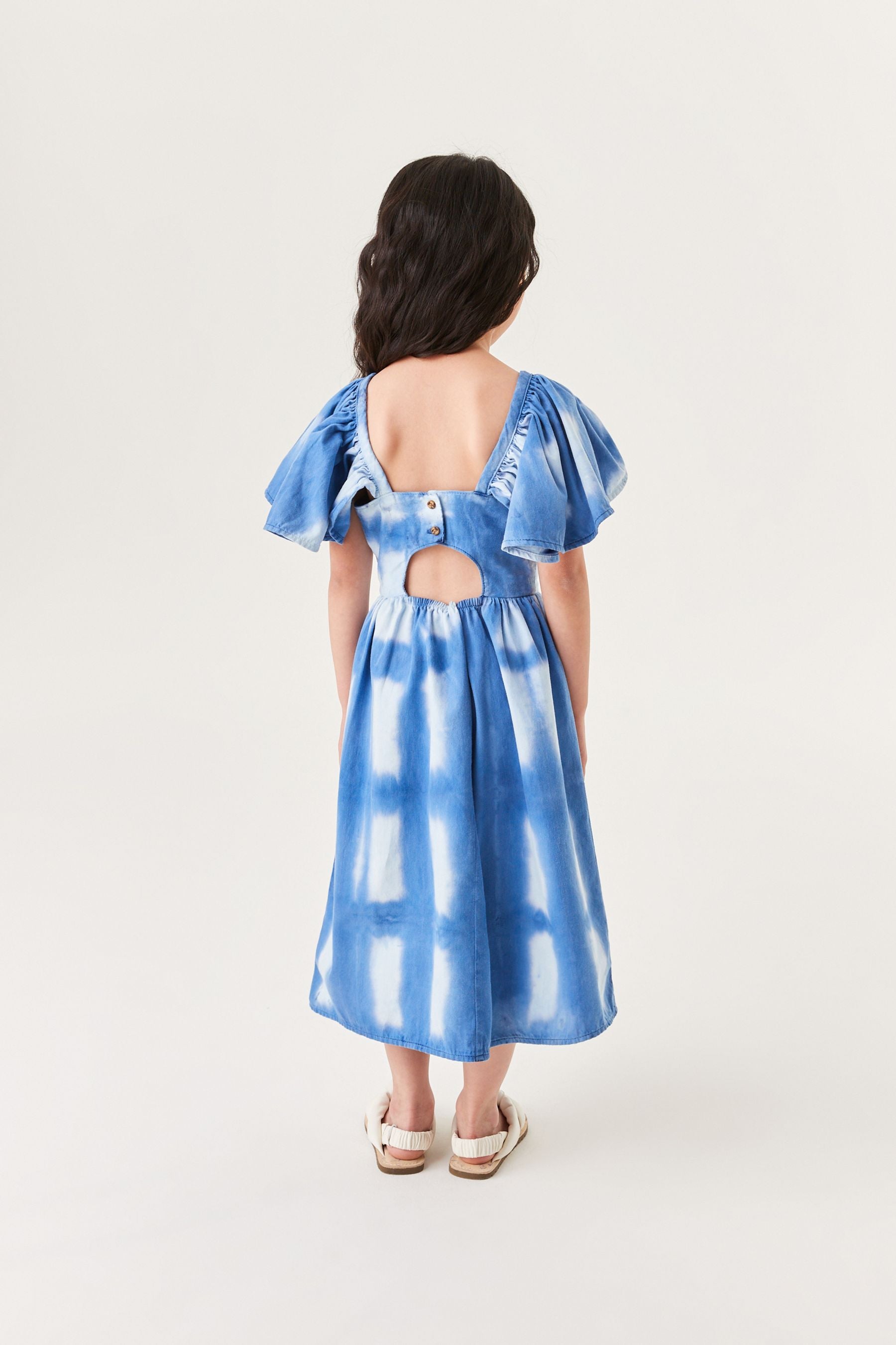 Teal Blue Frill Shoulder Dress (3-16yrs)