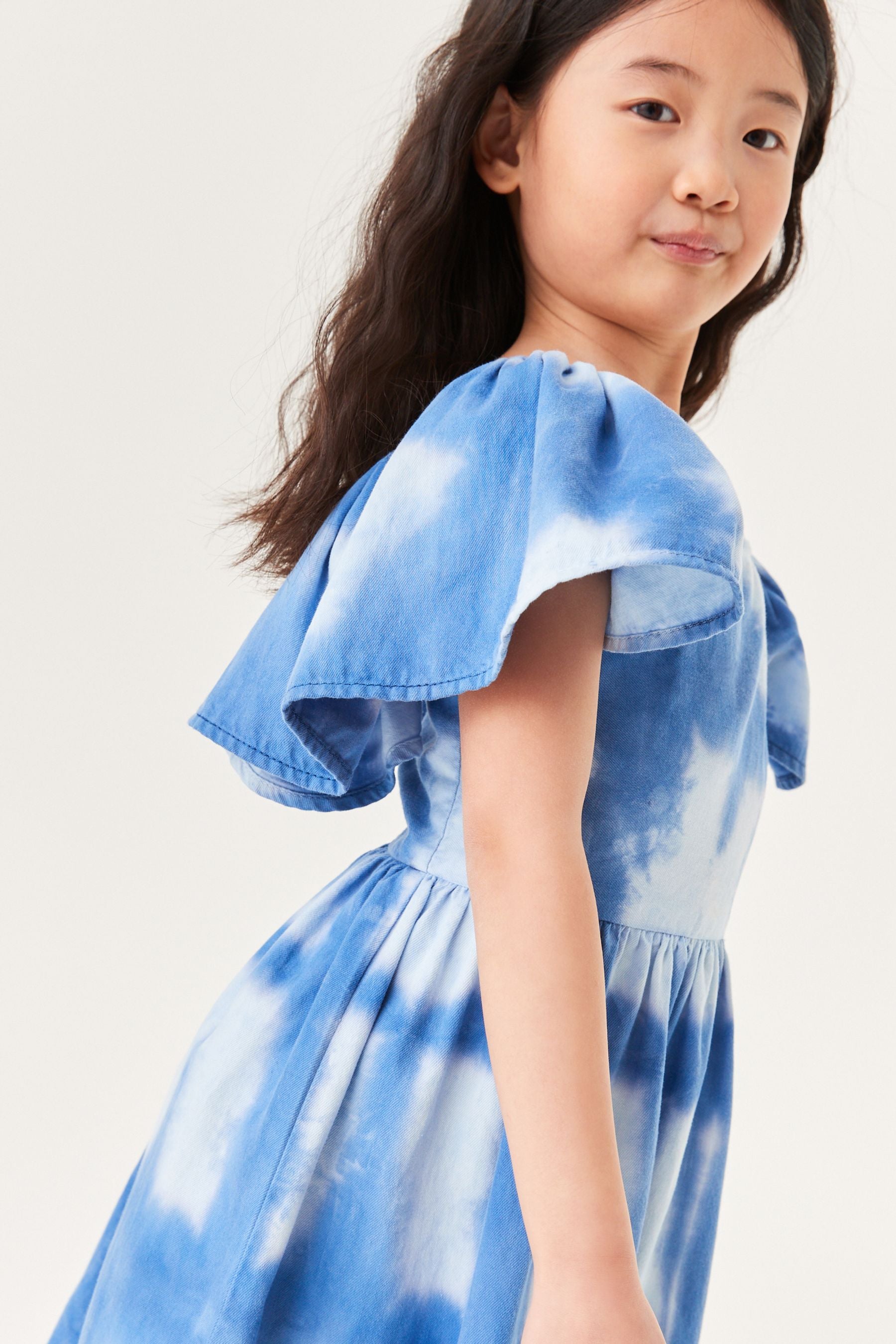 Teal Blue Frill Shoulder Dress (3-16yrs)