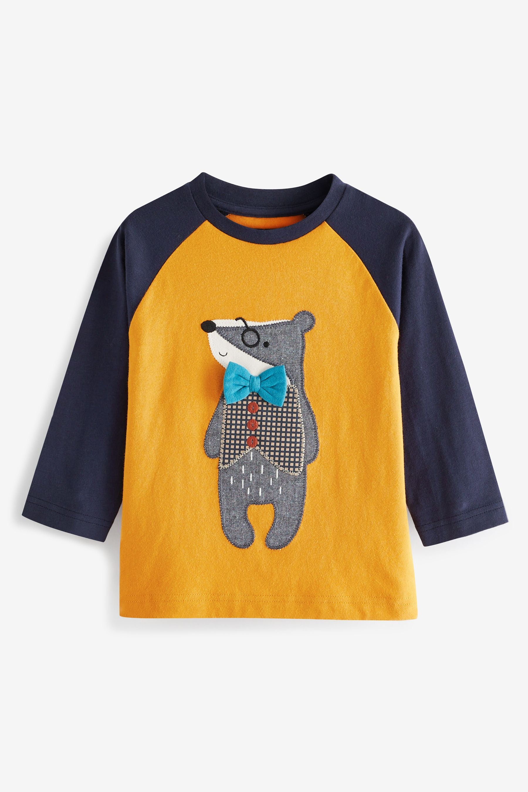 Yellow/Blue Badger Long Sleeve Appliqu T-Shirt (3mths-7yr