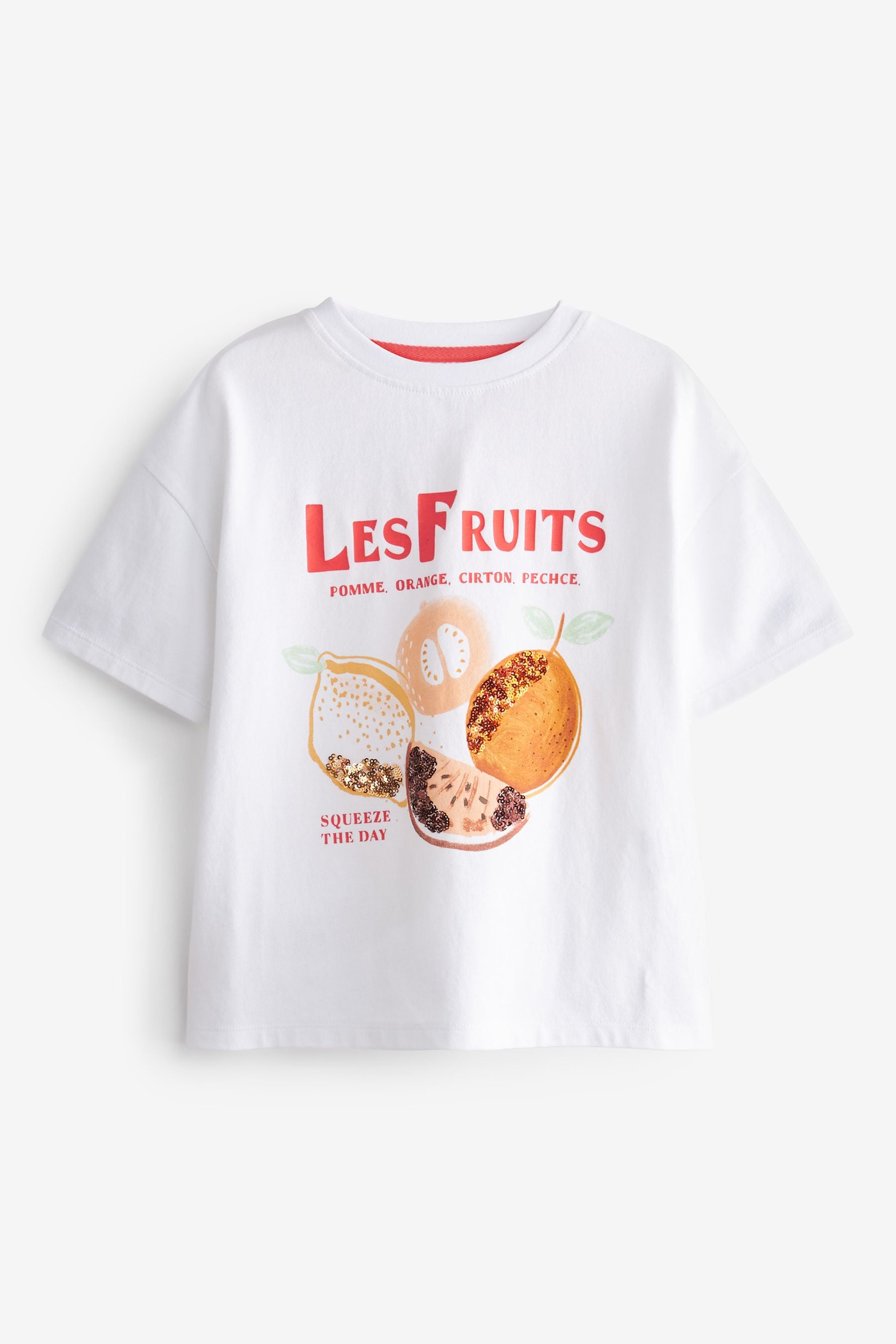 White Sequin Fruit Graphic Short Sleeve T-Shirt (3-16yrs)