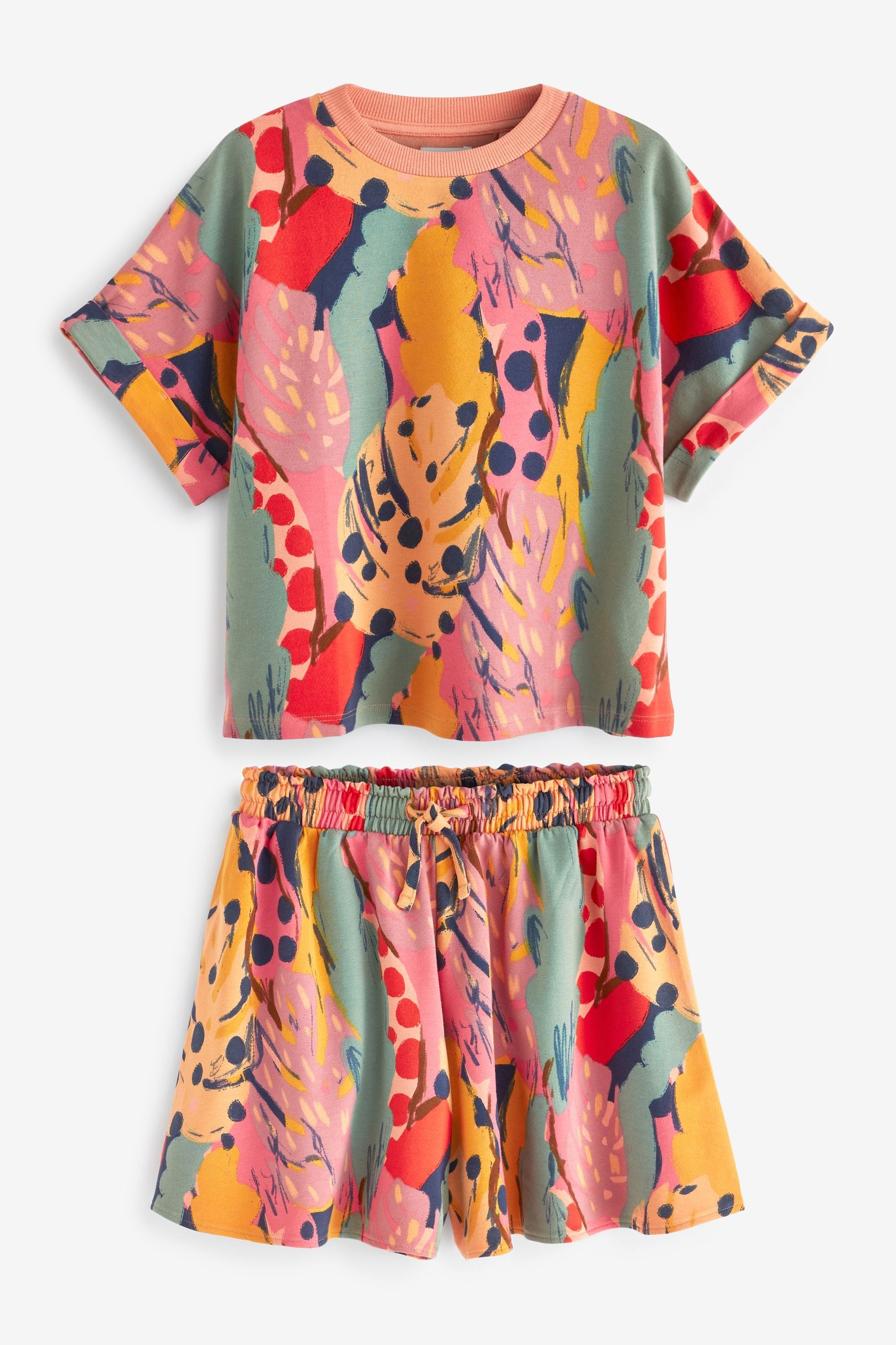 Pink/Orange Palm Print Short Sleeve T-Shirt And Shorts Co-ord Set (3-16yrs)