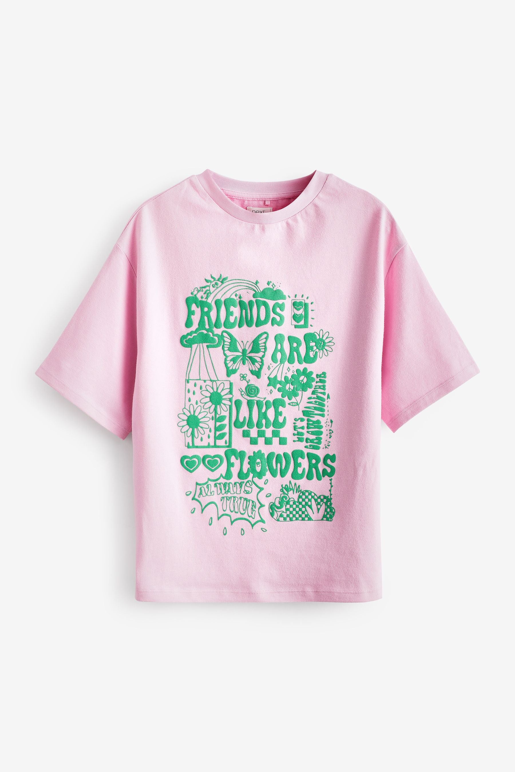 Lilac Purple Friends Are Like Flowers Graphic Oversized Short Sleeve T-Shirt (3-16yrs)