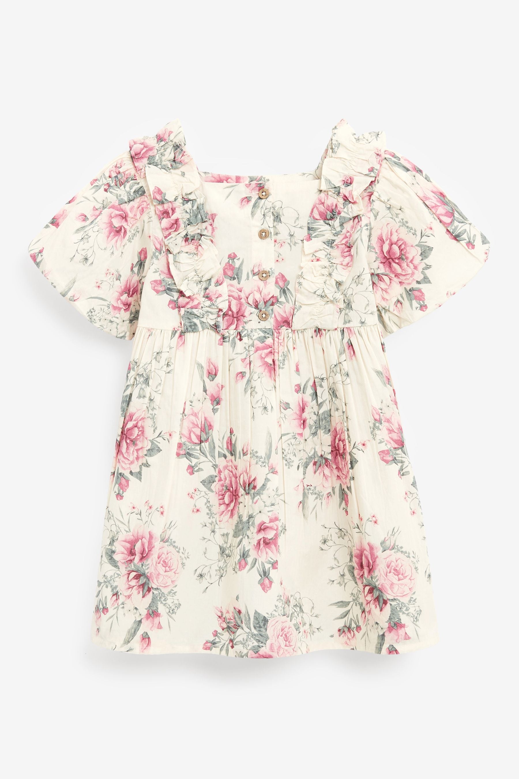 Pink Rose Printed Puff Sleeve Dress (3mths-8yrs)