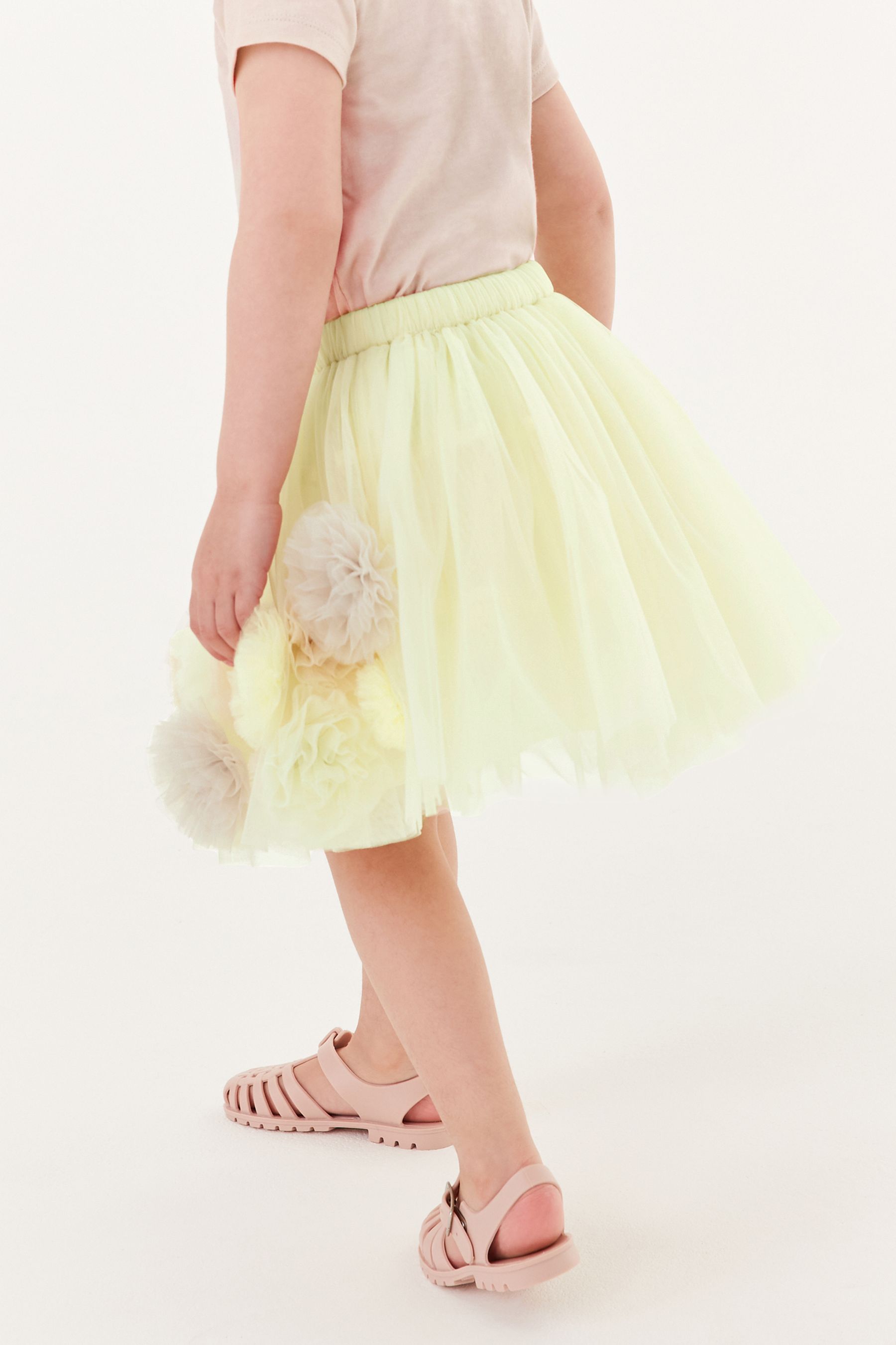Yellow Netted Tutu With Floral Trim Skirt (3mths-7yrs)