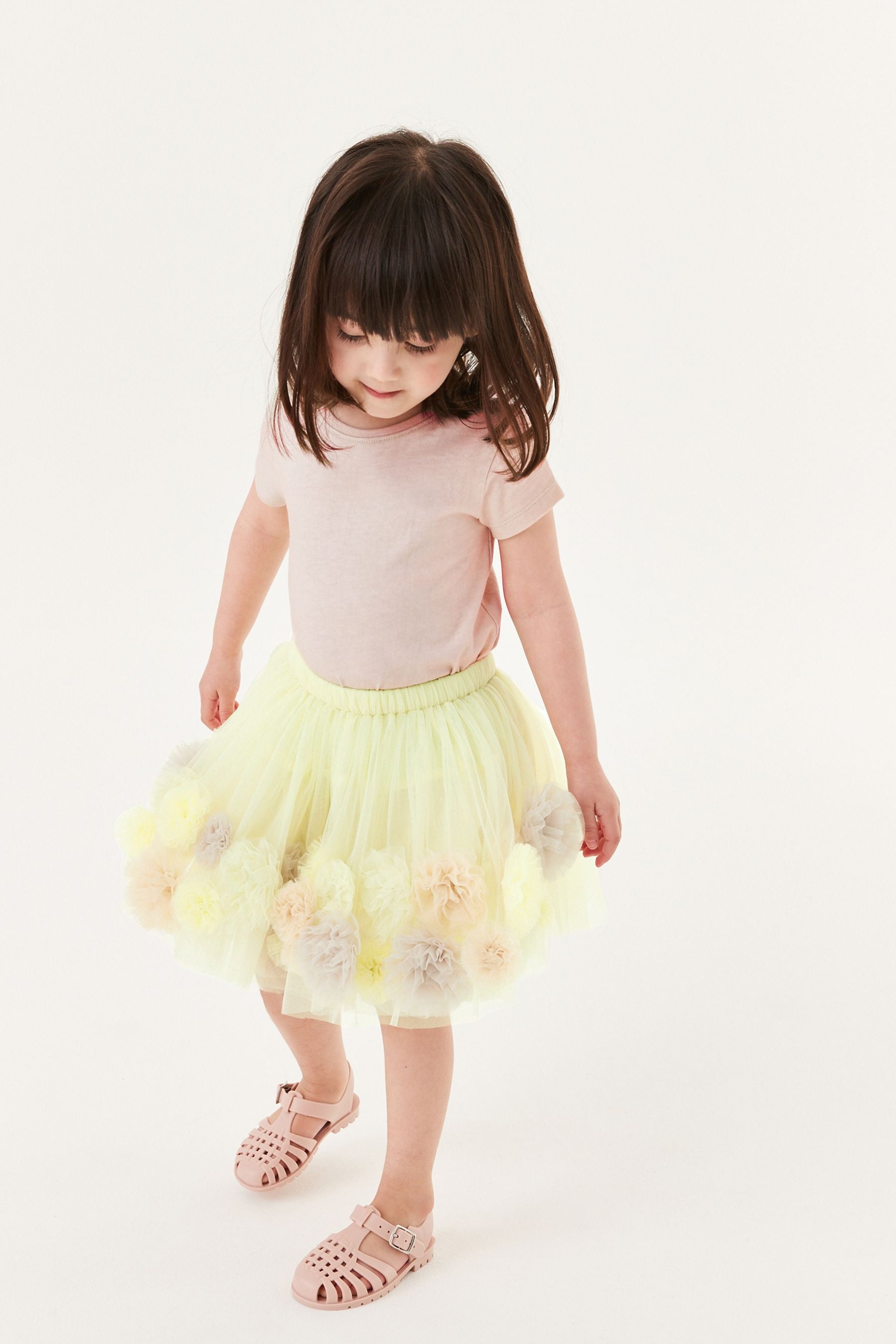 Yellow Netted Tutu With Floral Trim Skirt (3mths-7yrs)