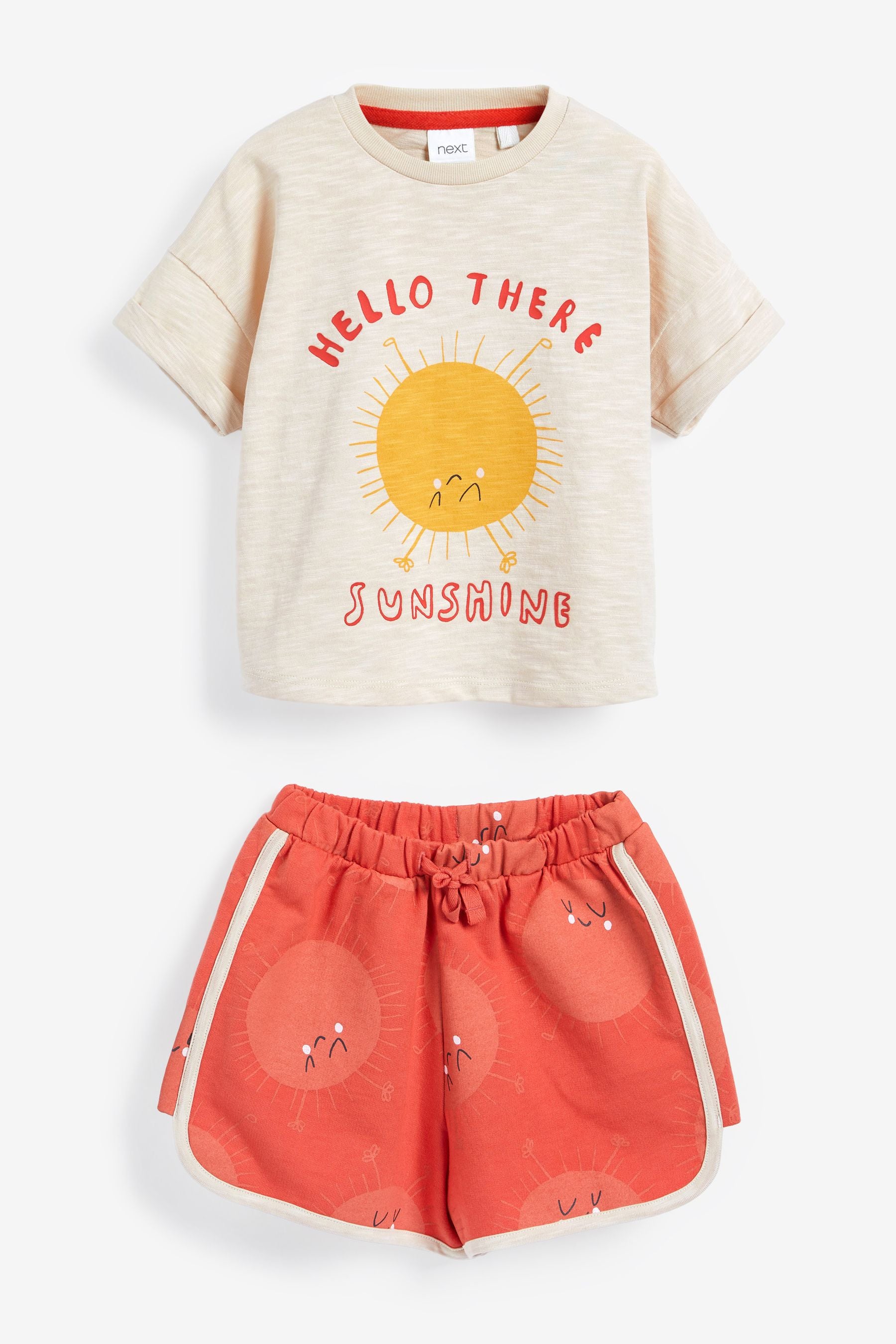 Red/Yellow Sunshine Graphic Short Sleeve T-Shirt And Shorts Co-ord Set (3mths-7yrs)