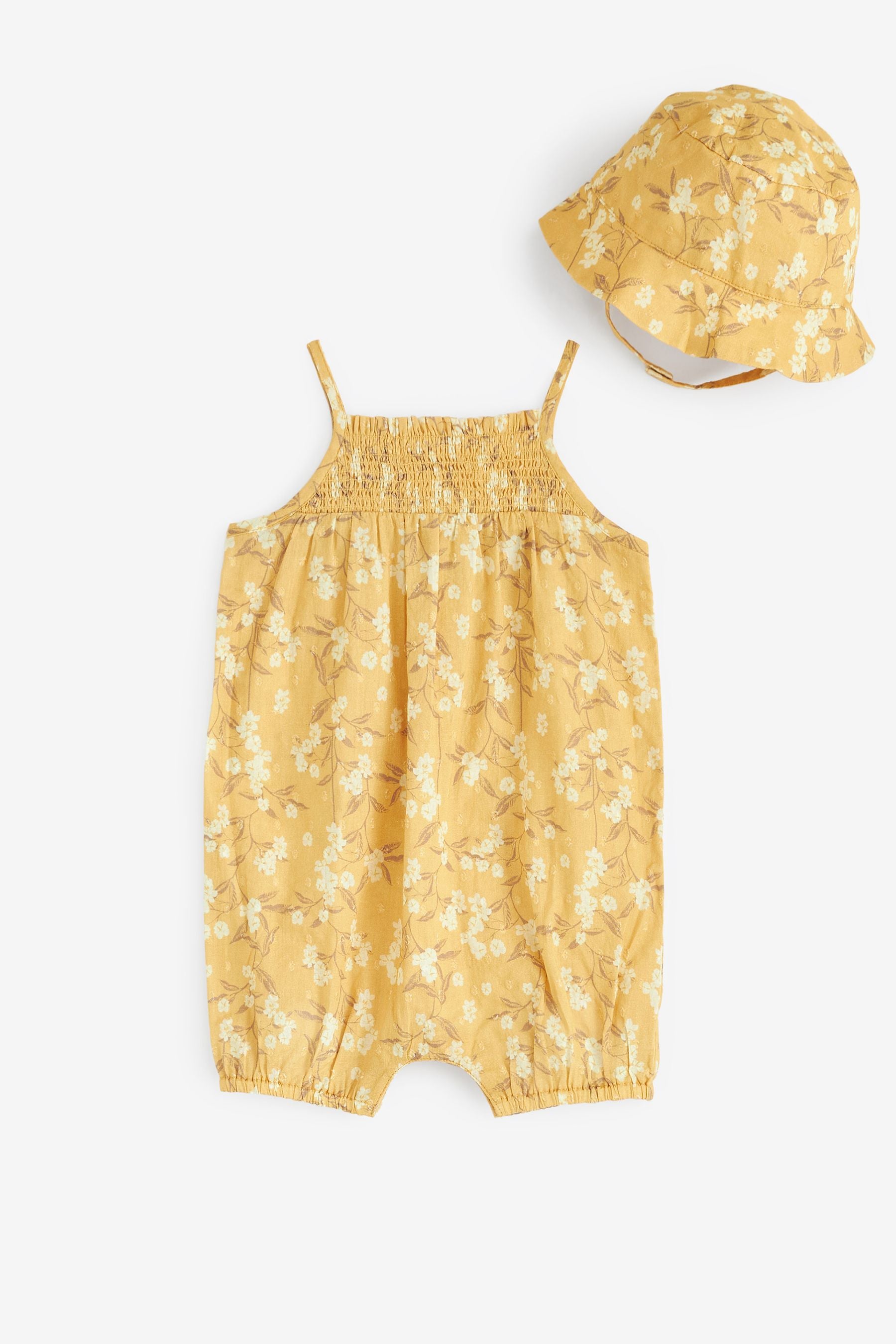 Ochre Yellow Baby Romper And Hat Co-ord Set