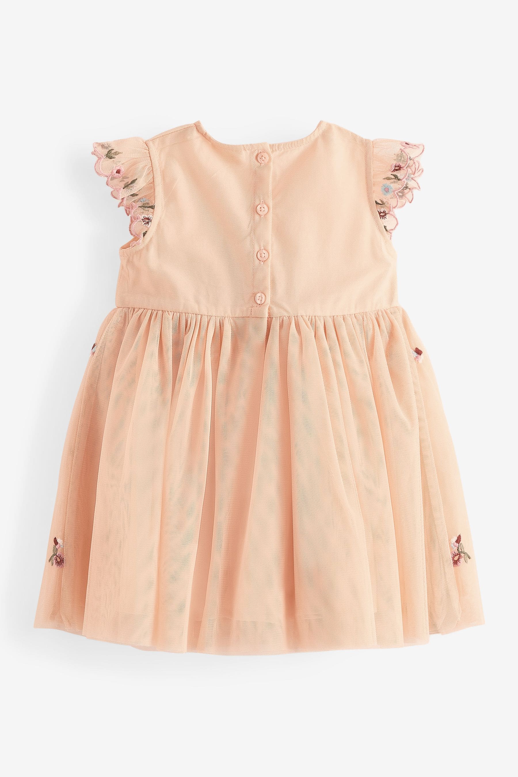 Peach Pink Emroidered Baby Mesh Party Dress