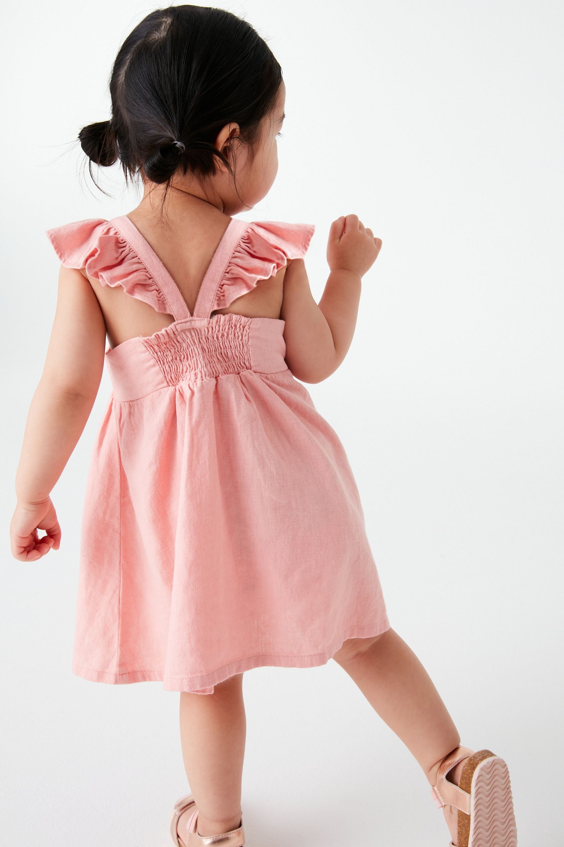 Pink Embroidered Linen Blend Dress (3mths-7yrs)