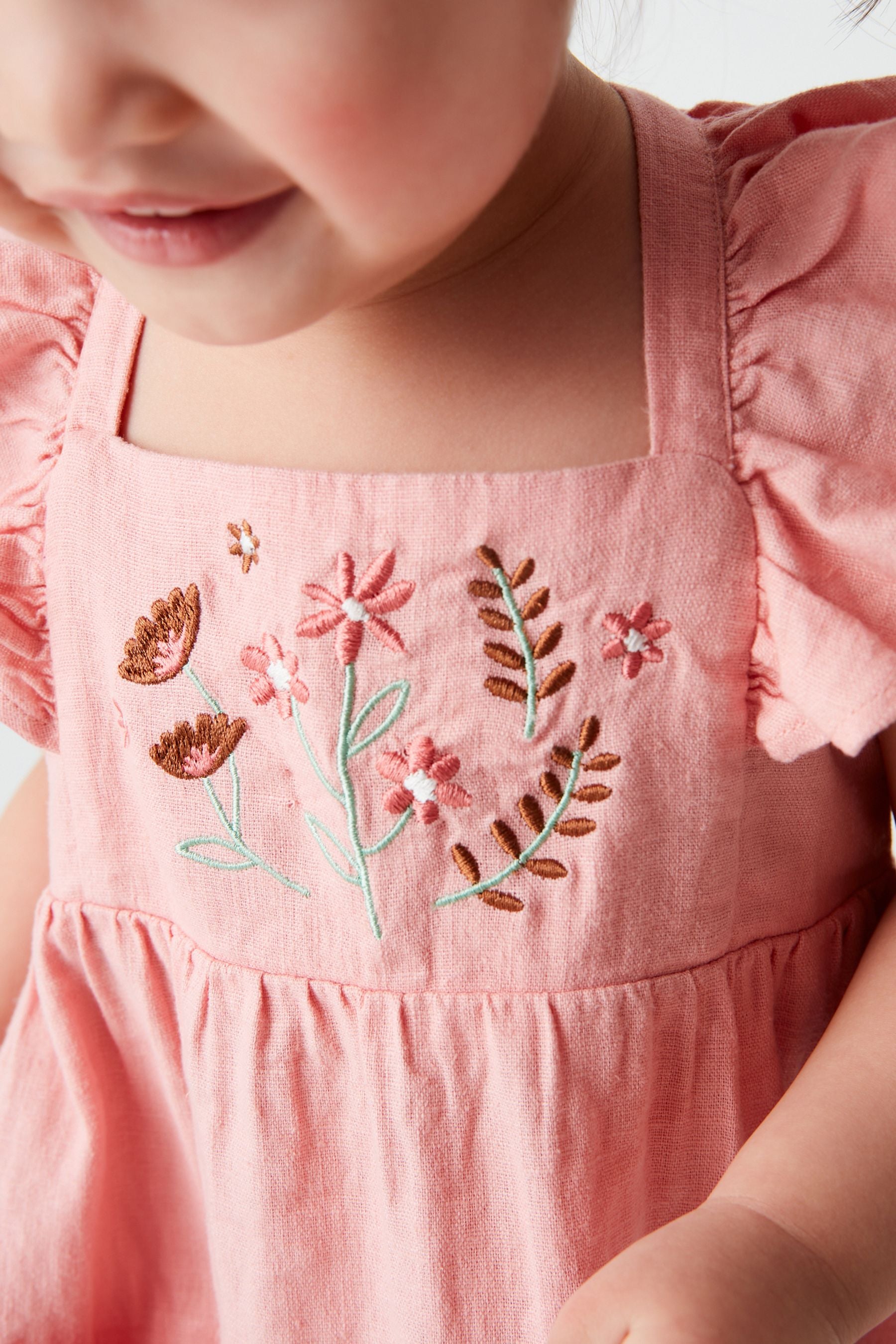 Pink Embroidered Linen Blend Dress (3mths-7yrs)