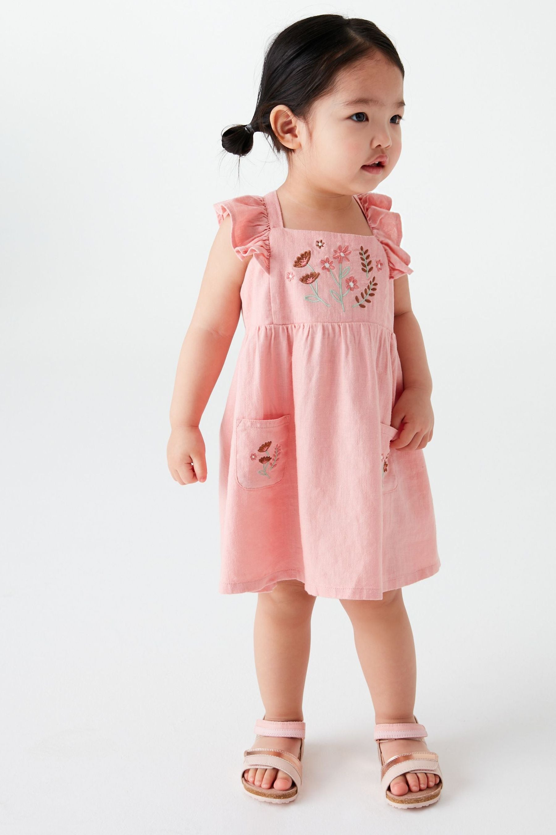 Pink Embroidered Linen Blend Dress (3mths-7yrs)