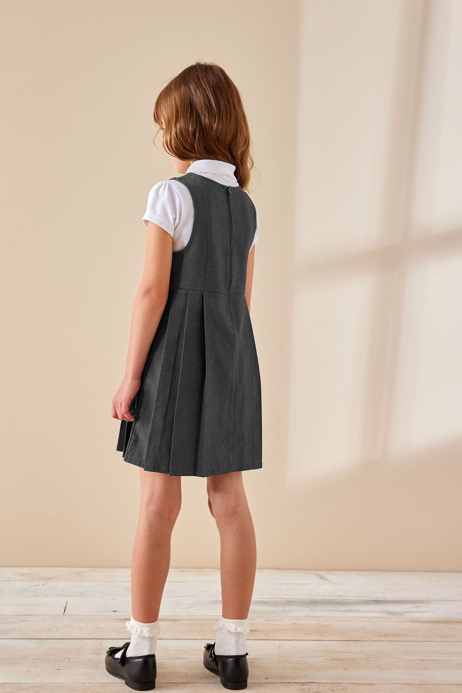 Grey Asymmetric Button Front Pinafore School Dress (3-14yrs)