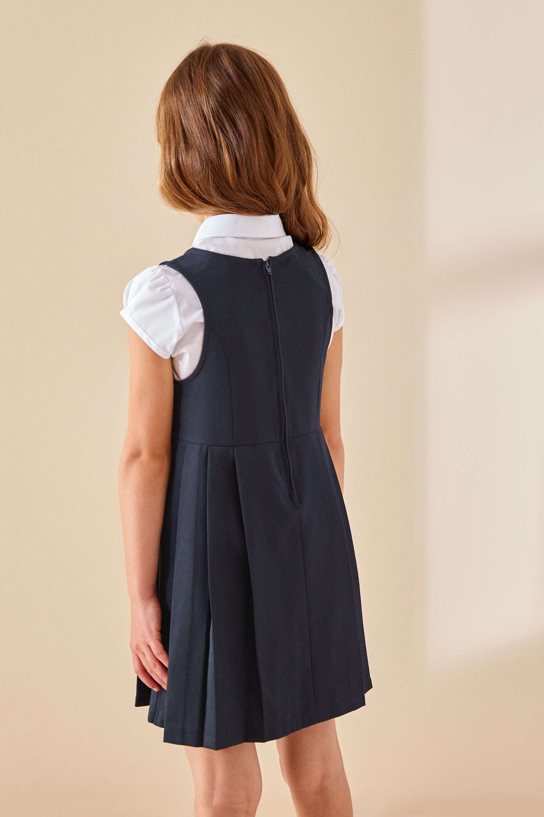 Navy Blue Asymmetric Button Front Pinafore School Dress (3-14yrs)