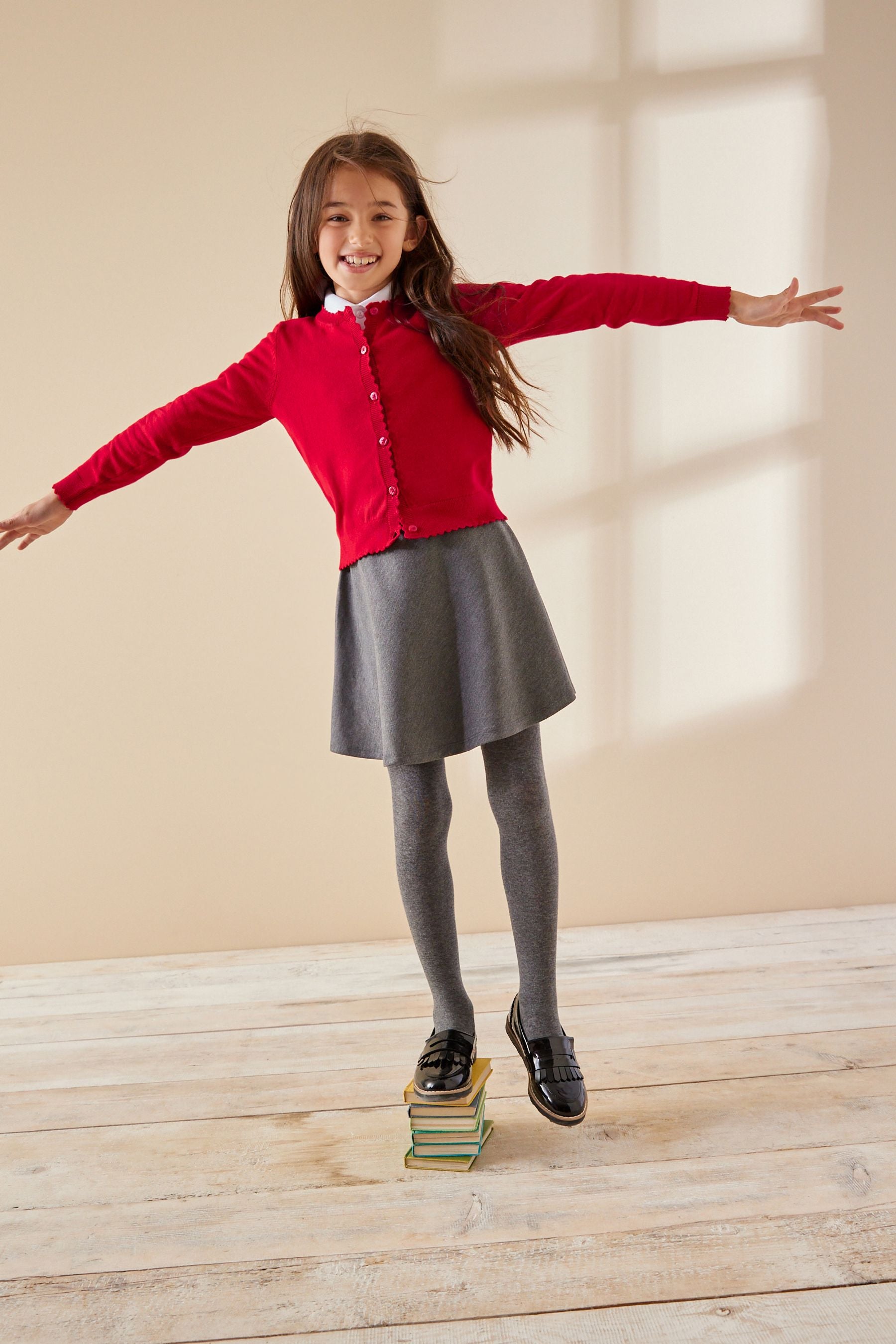 Red Cotton Rich Scalloped Edge School Cardigan (3-16yrs)