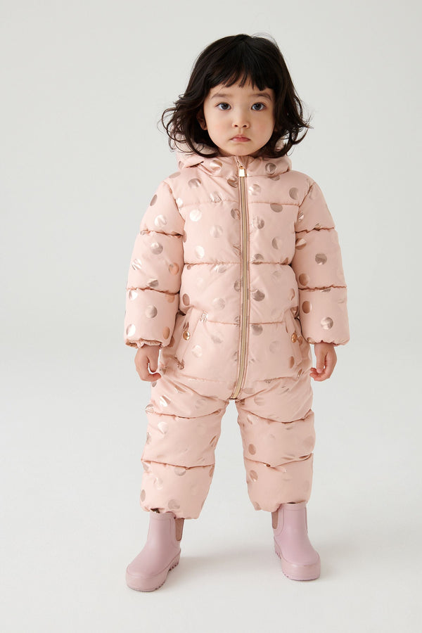 Pink Spot Shower Resistant Metallic Snowsuit (3mths-7yrs)