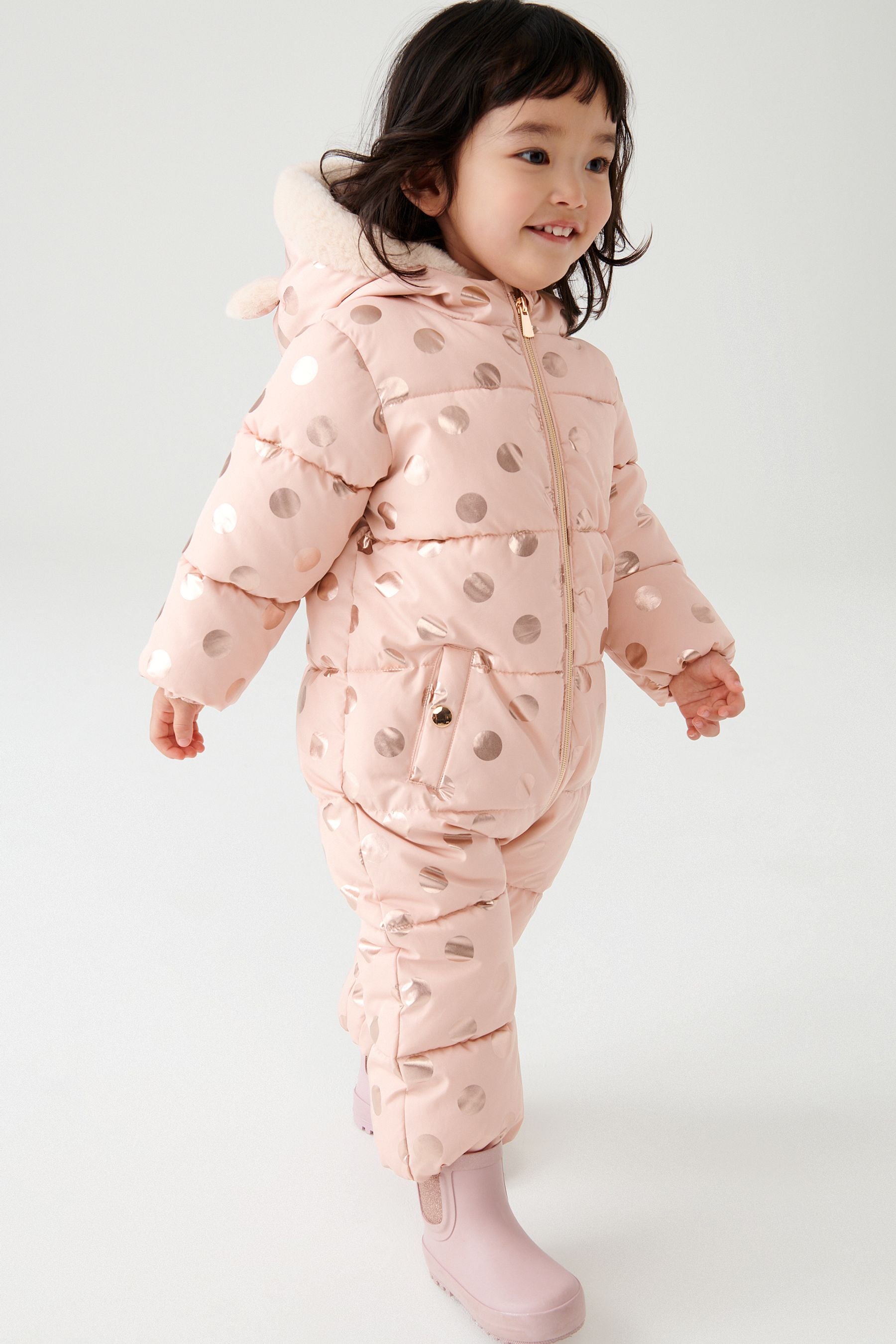 Pink Spot Shower Resistant Metallic Snowsuit (3mths-7yrs)