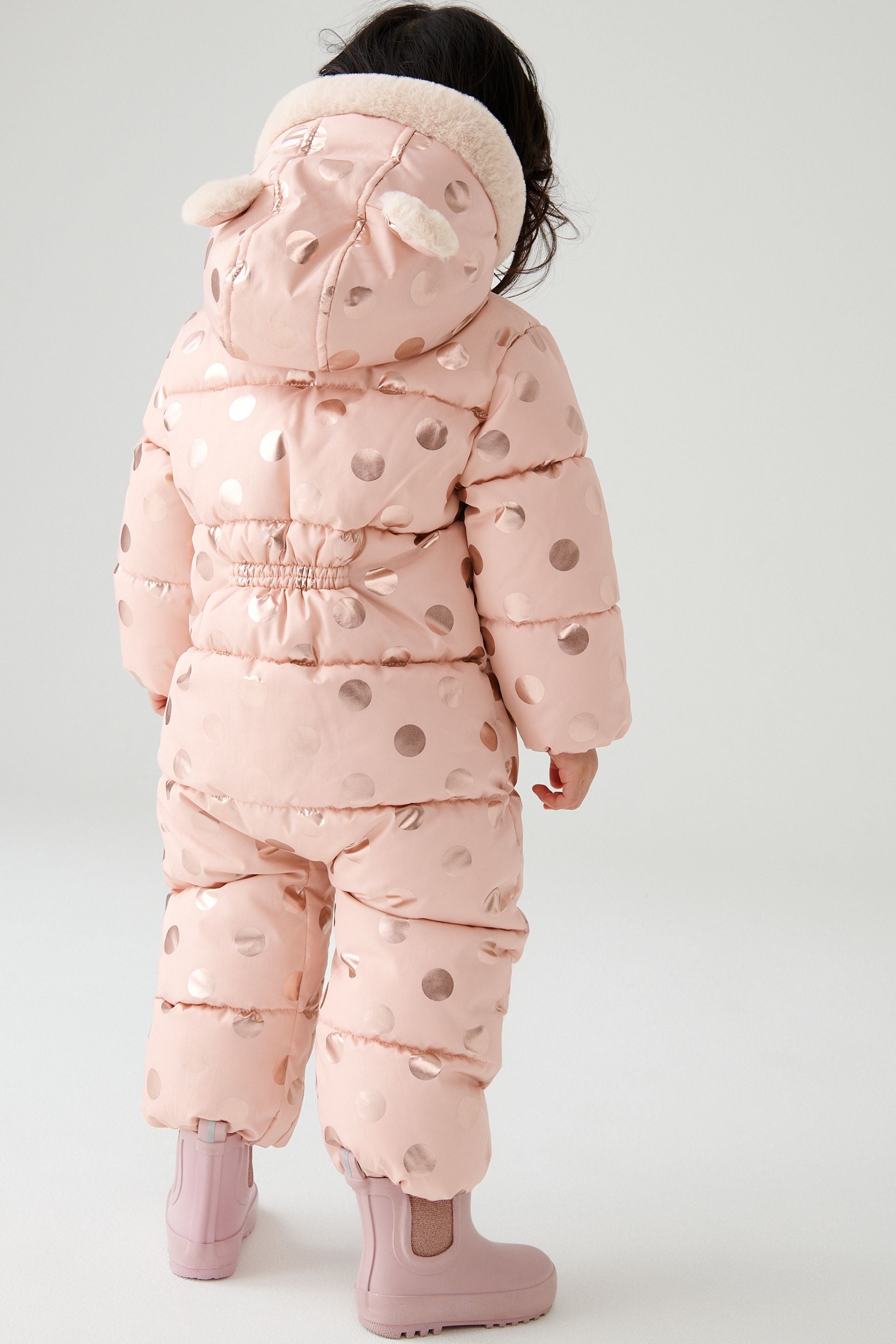 Pink Spot Shower Resistant Metallic Snowsuit (3mths-7yrs)