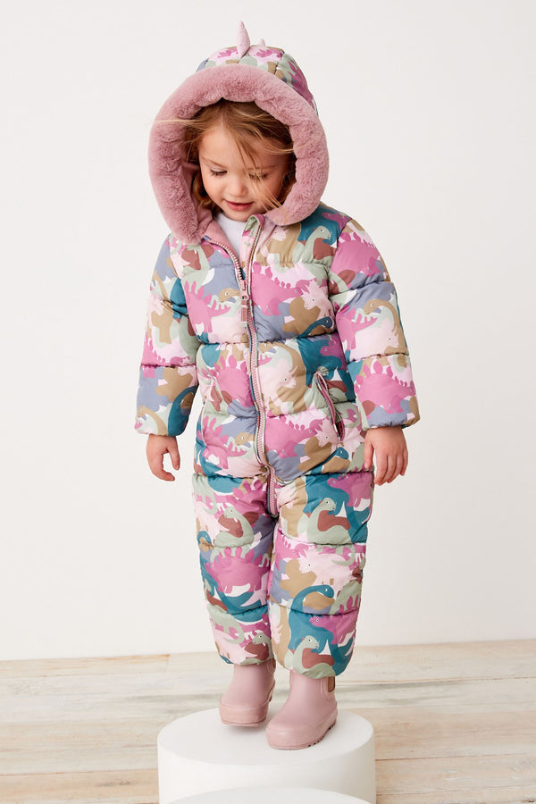 Pink Shower Resistant 3D Dino Print Snowsuit (3mths-7yrs)