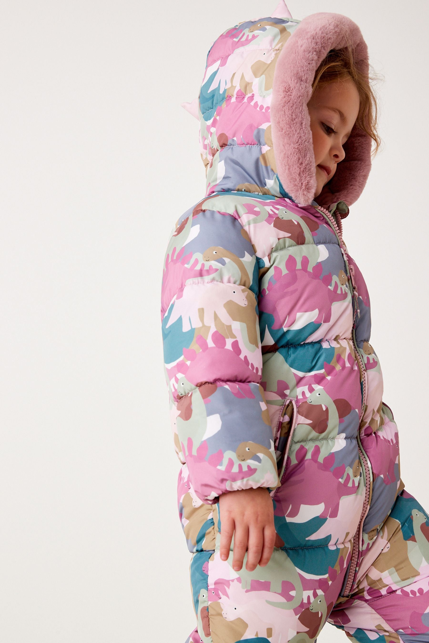 Pink Shower Resistant 3D Dino Print Snowsuit (3mths-7yrs)