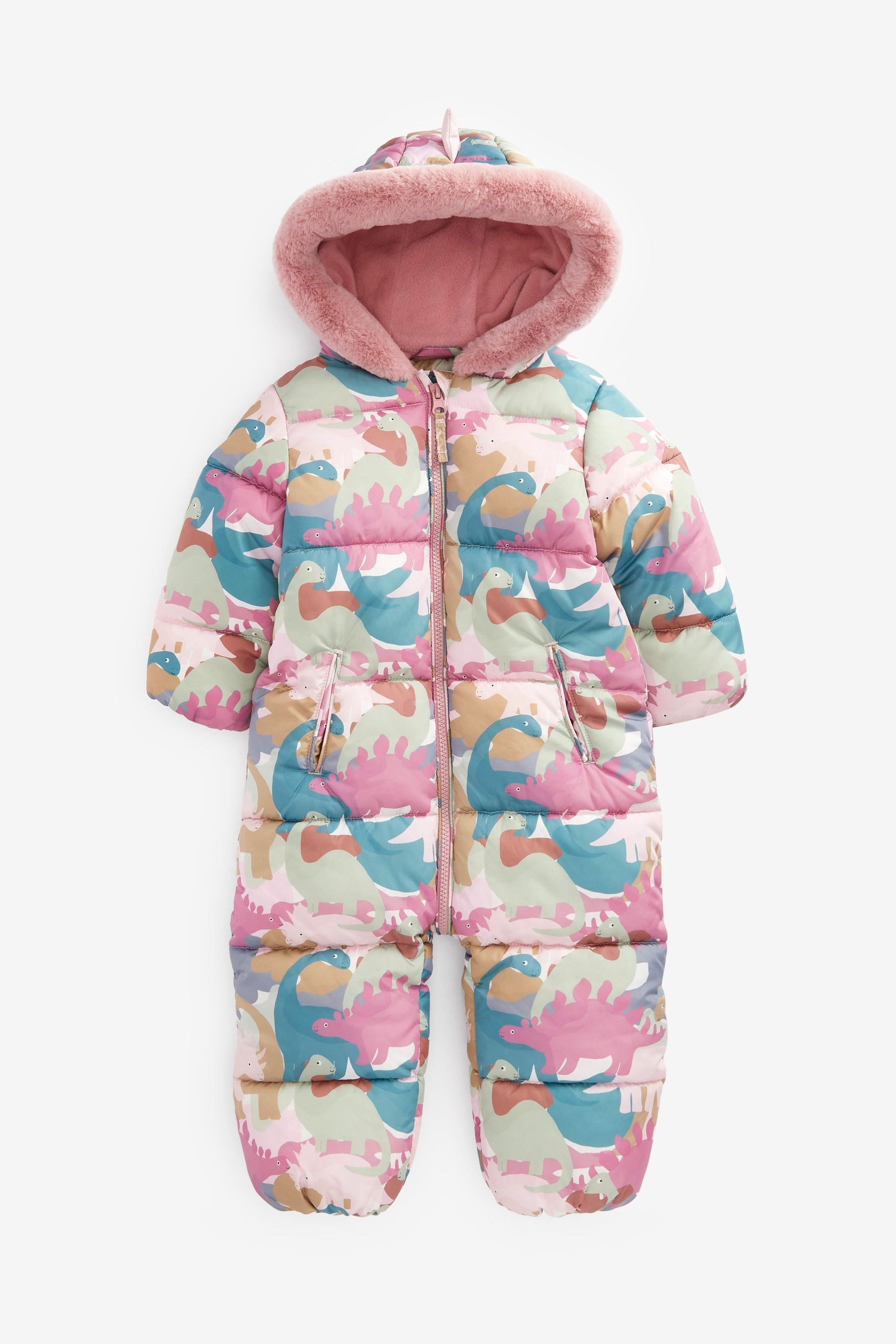 Pink Shower Resistant 3D Dino Print Snowsuit (3mths-7yrs)