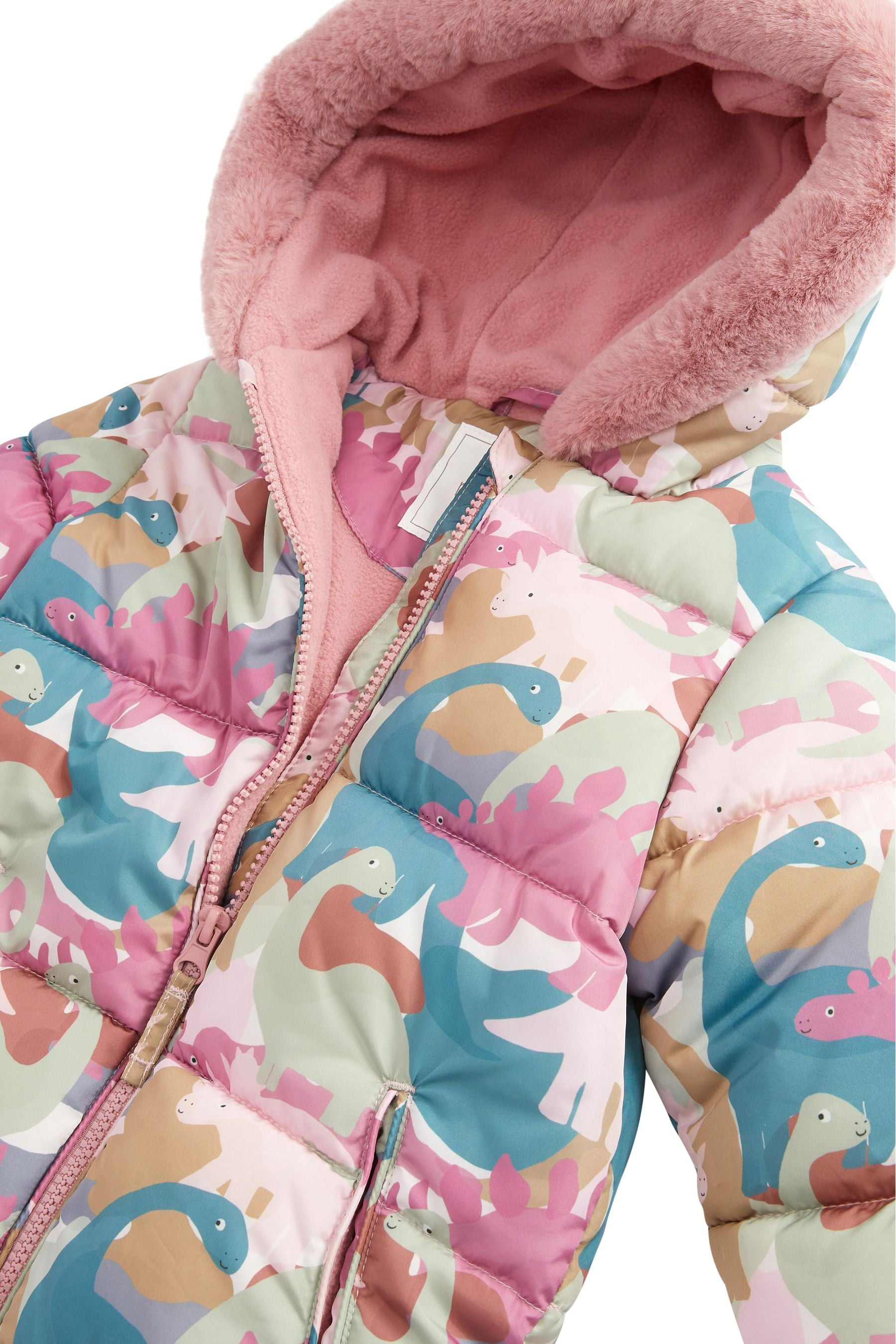 Pink Shower Resistant 3D Dino Print Snowsuit (3mths-7yrs)