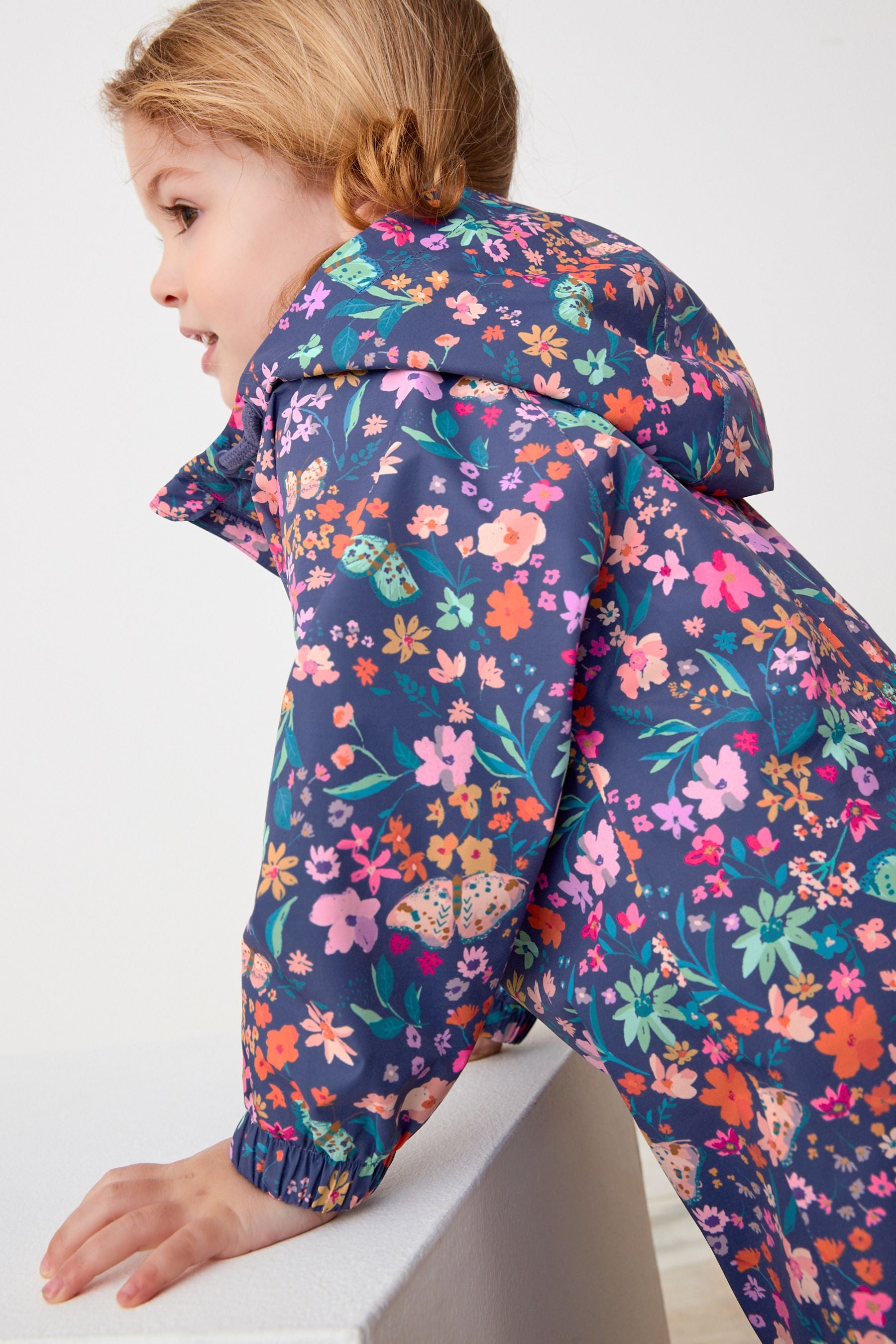 Navy Floral Waterproof Fleece Lined Printed Puddlesuit (3mths-7yrs)