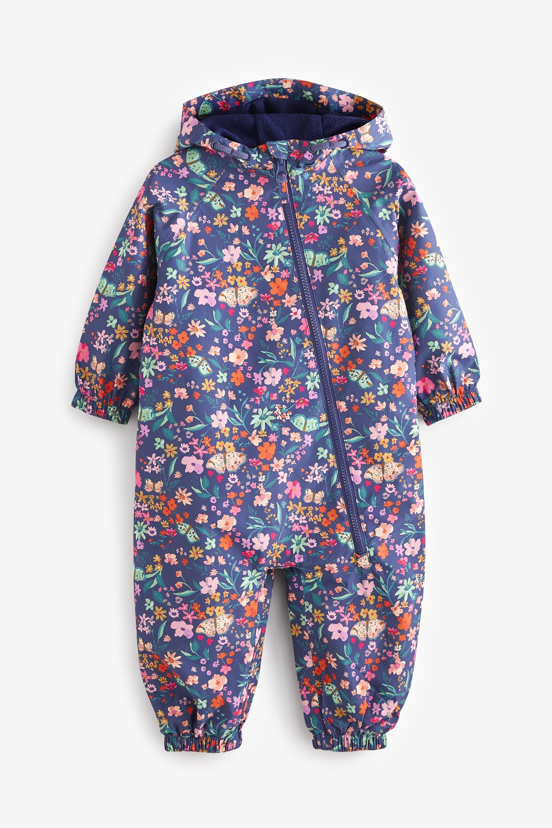 Navy Floral Waterproof Fleece Lined Printed Puddlesuit (3mths-7yrs)